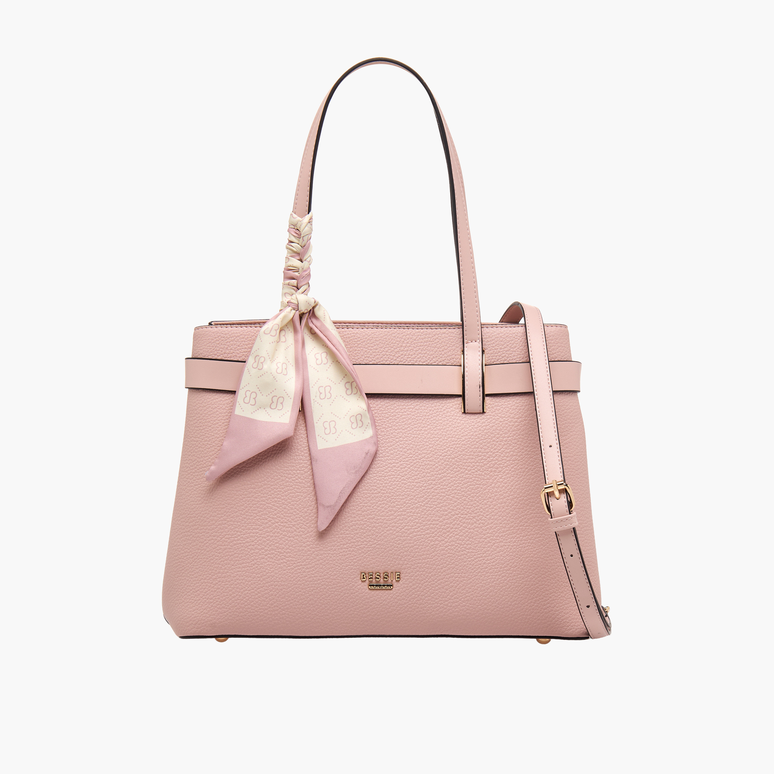 Bessie London Scraf Detail Tote Bag with Detachable Strap-women-bagsandwallets-handbags-image-1