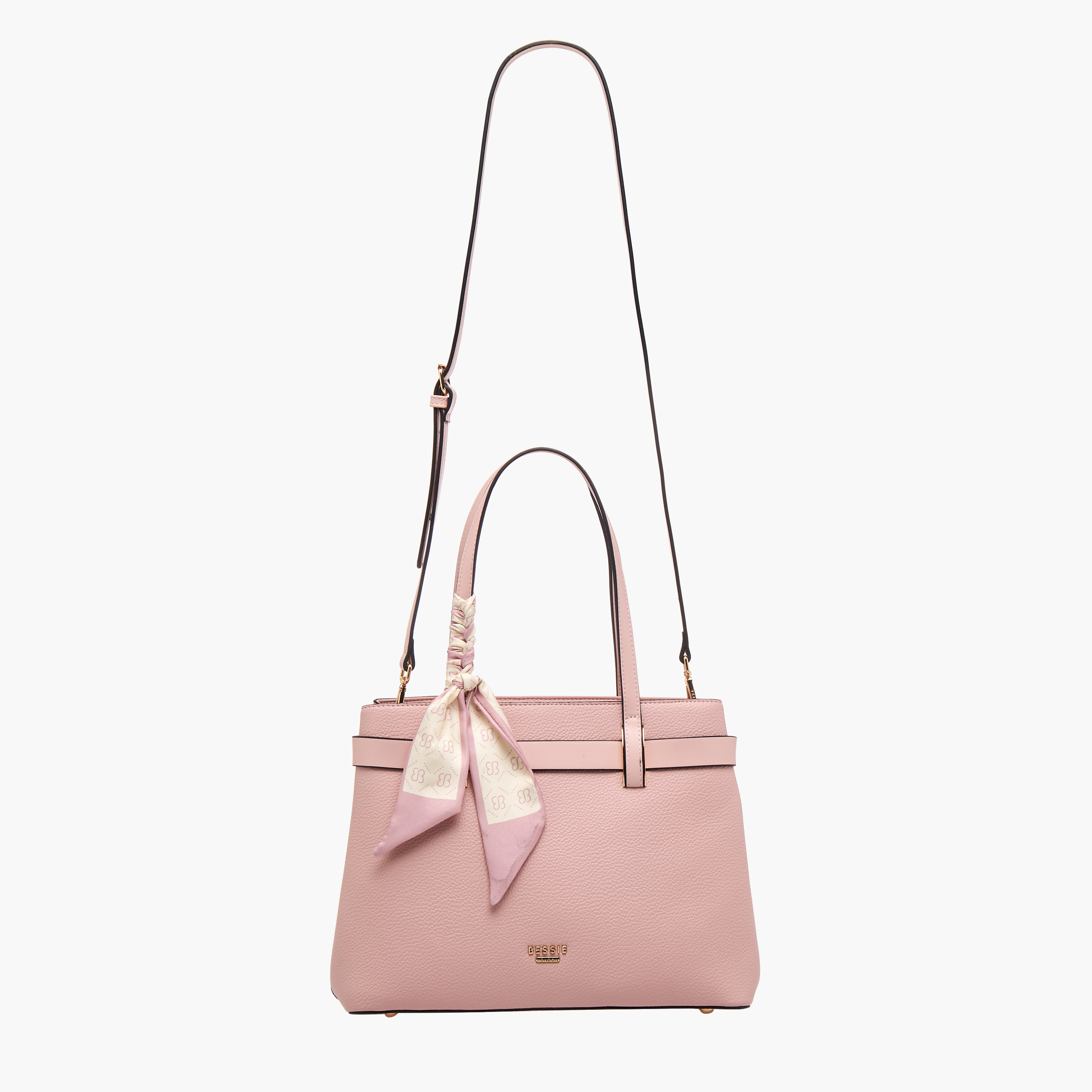 Bessie London Scraf Detail Tote Bag with Detachable Strap-women-bagsandwallets-handbags-image-3