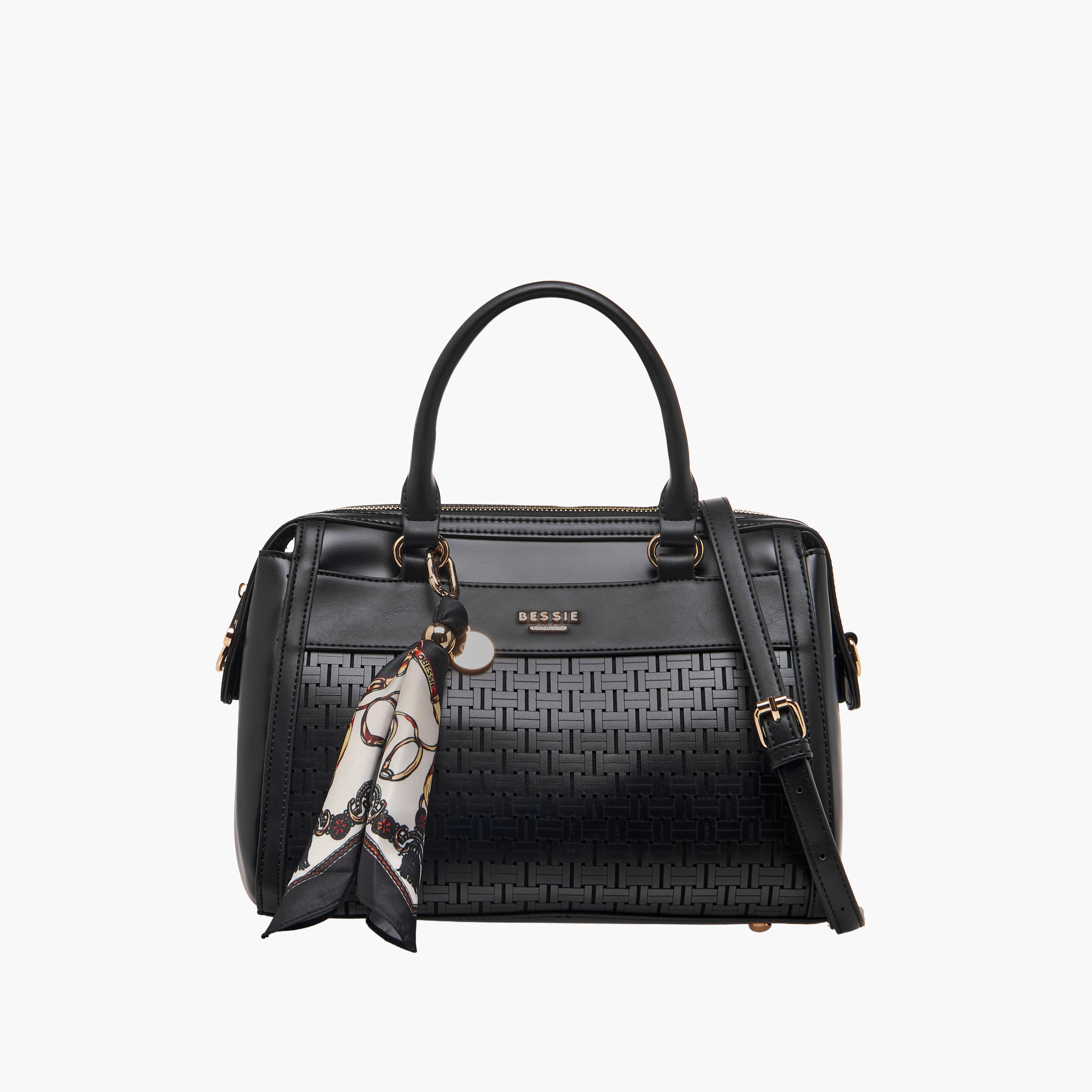 Bessie London Scarf Detail Tote Bag with Detachable Strap-women-bagsandwallets-handbags-image-1