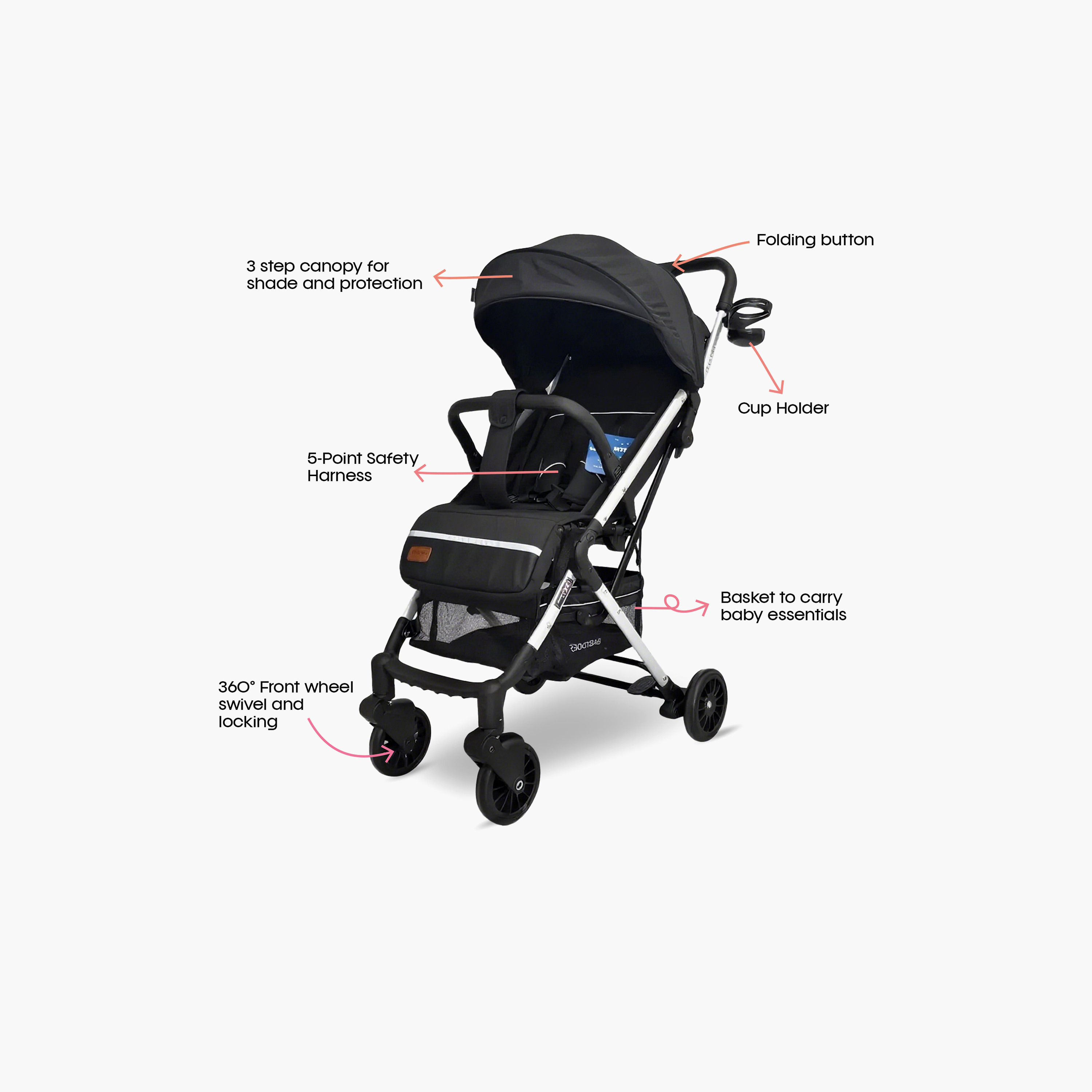 BABYDOES EXCITEZ - Compact Travel System (Stroller + Car Seat), 0–3 Y – Black-baby-gear-strollersandprams-travelsystems-image-2