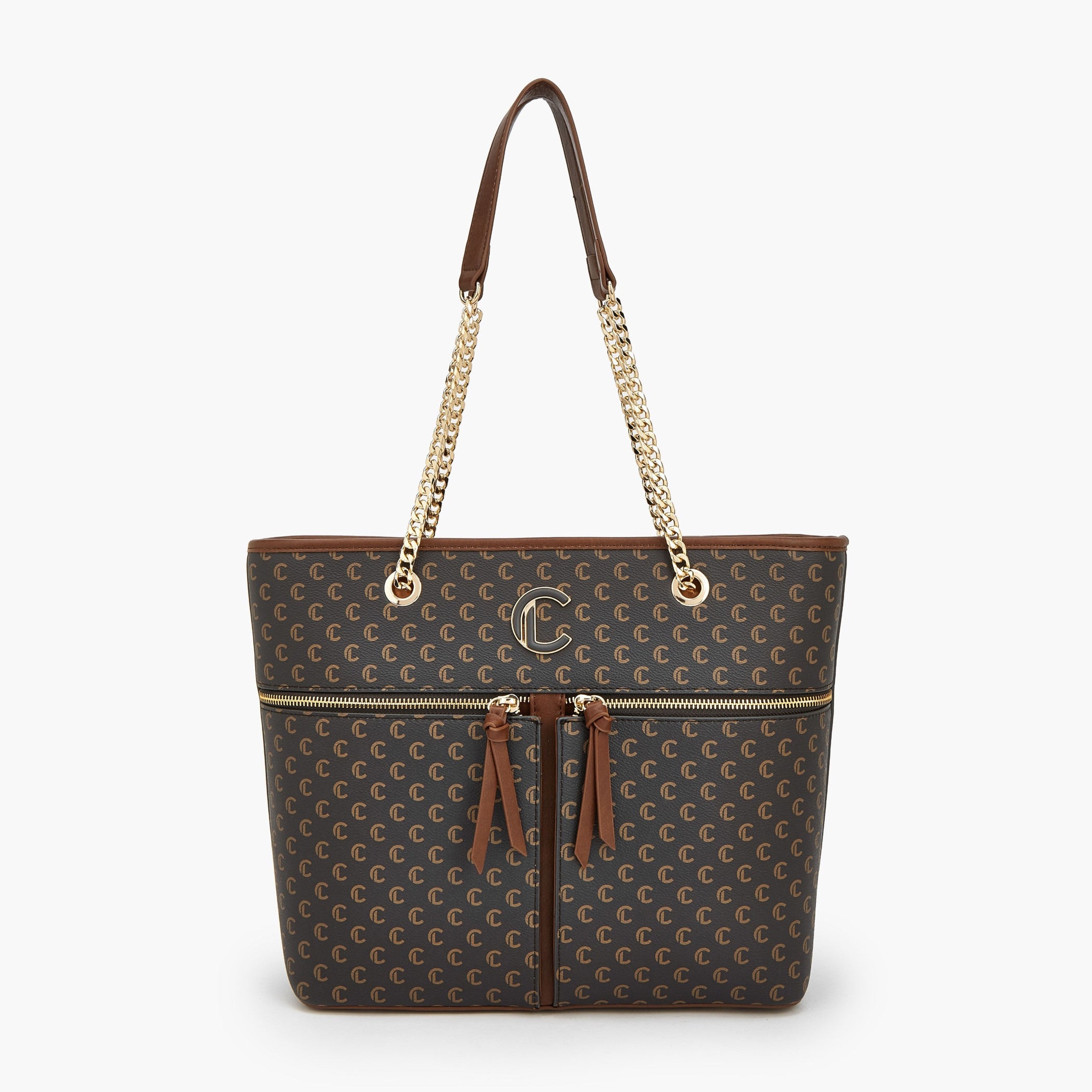 شنطة توتي بمقابض سلسلة وطبعات مونوجرام من لو كونفورت-women-bagsandwallets-handbags-image-1
