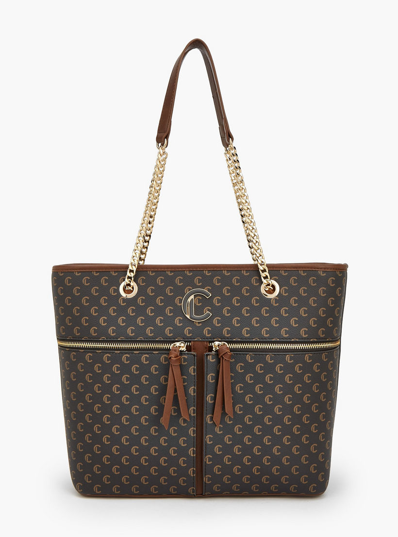 شنطة توتي بمقابض سلسلة وطبعات مونوجرام من لو كونفورت-women-bagsandwallets-handbags-image-1