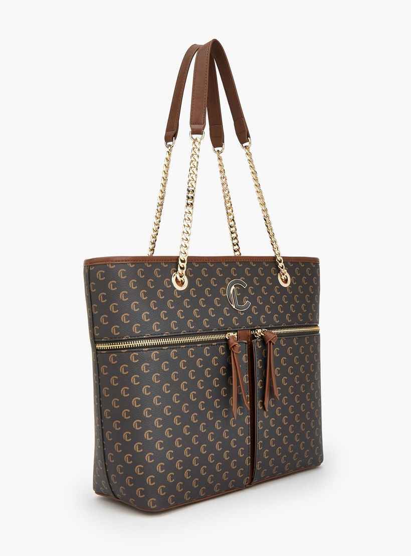 شنطة توتي بمقابض سلسلة وطبعات مونوجرام من لو كونفورت-women-bagsandwallets-handbags-image-2
