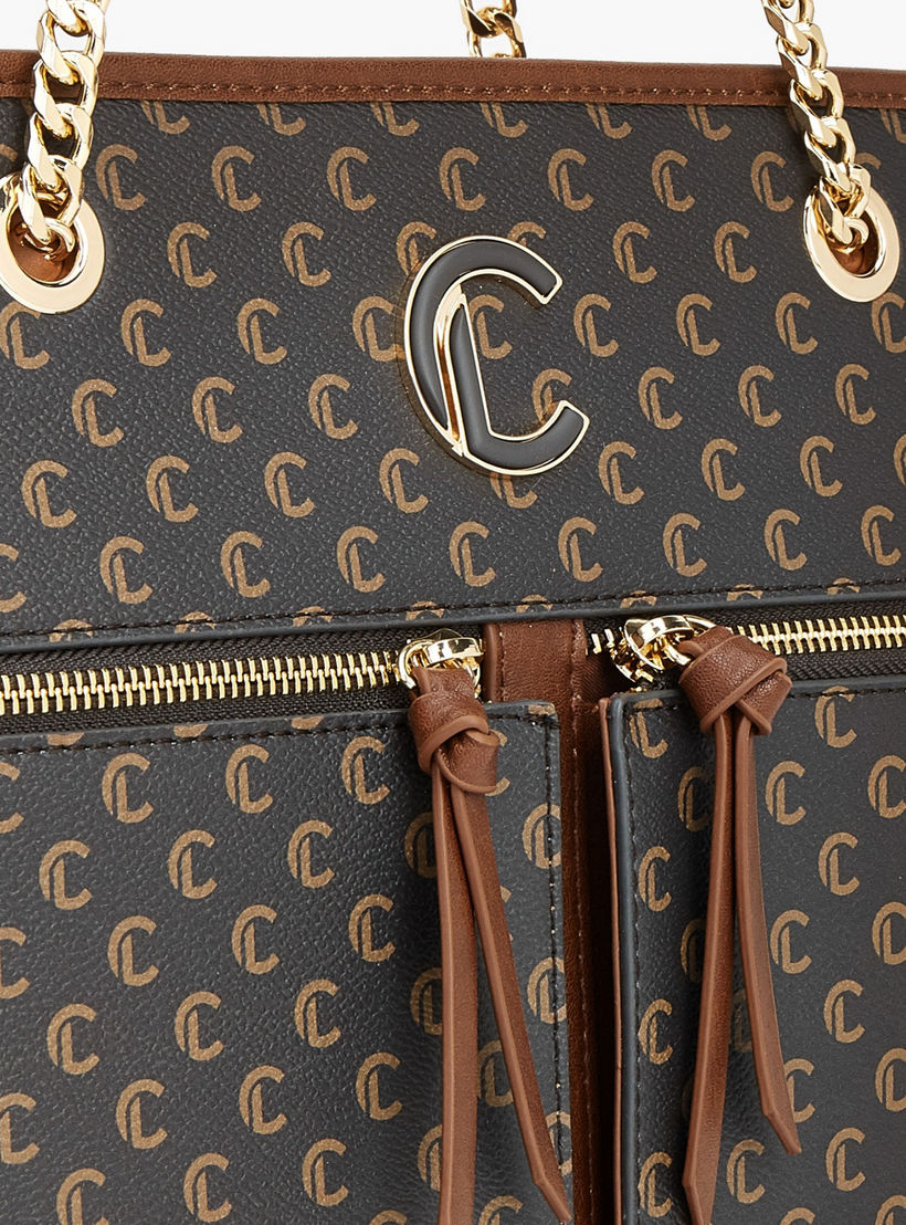 شنطة توتي بمقابض سلسلة وطبعات مونوجرام من لو كونفورت-women-bagsandwallets-handbags-image-3