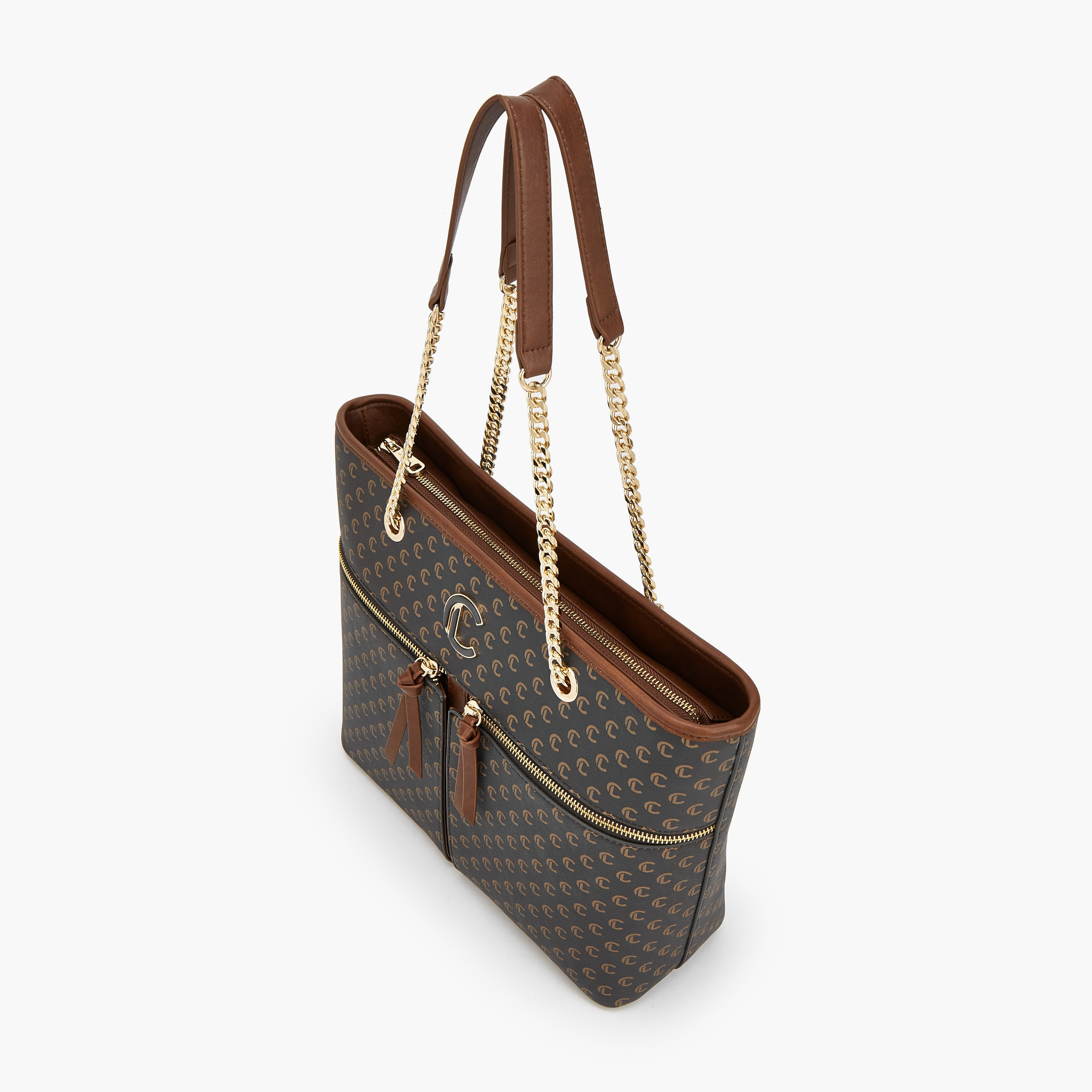 شنطة توتي بمقابض سلسلة وطبعات مونوجرام من لو كونفورت-women-bagsandwallets-handbags-image-5