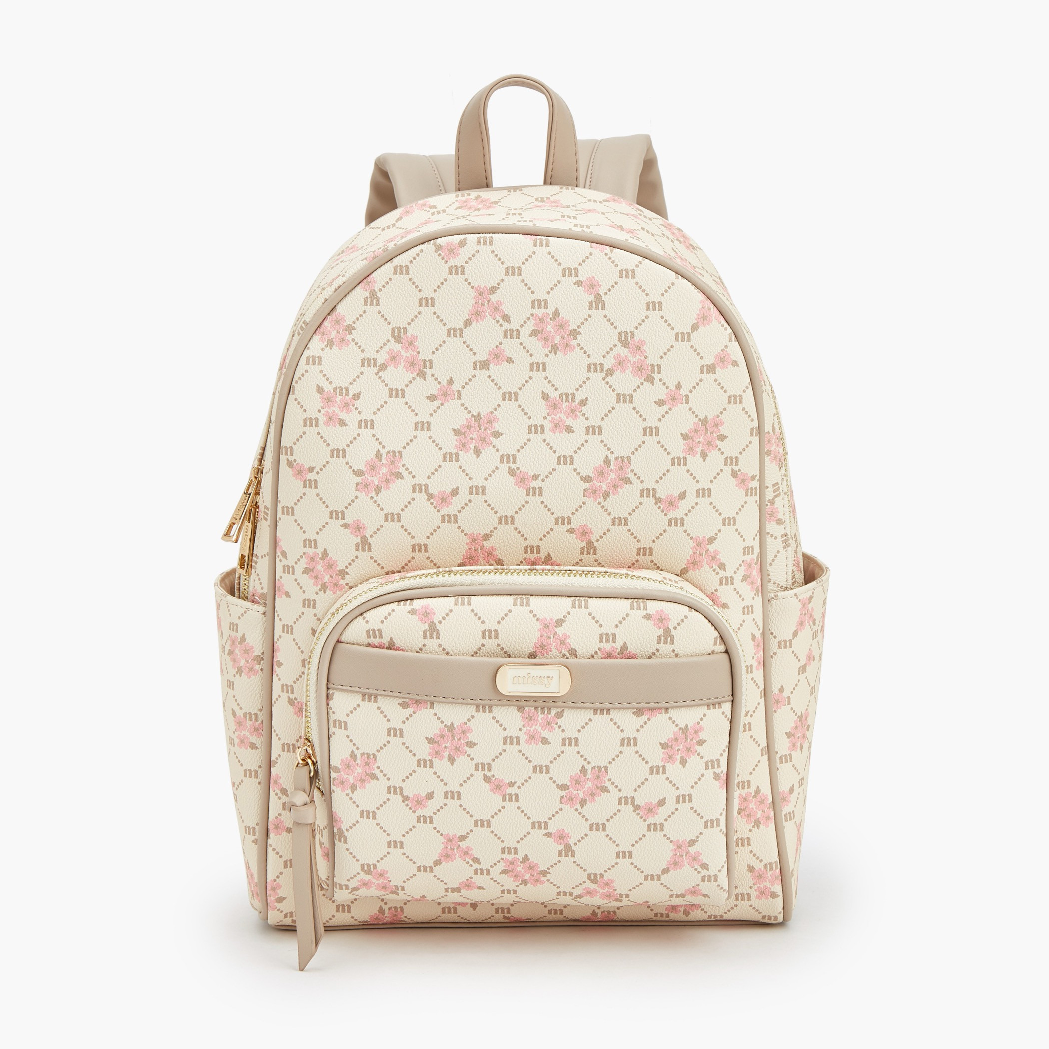 Missy Monogram Print Backpack with Adjustable Straps-women-bagsandwallets-backpacks-image-1