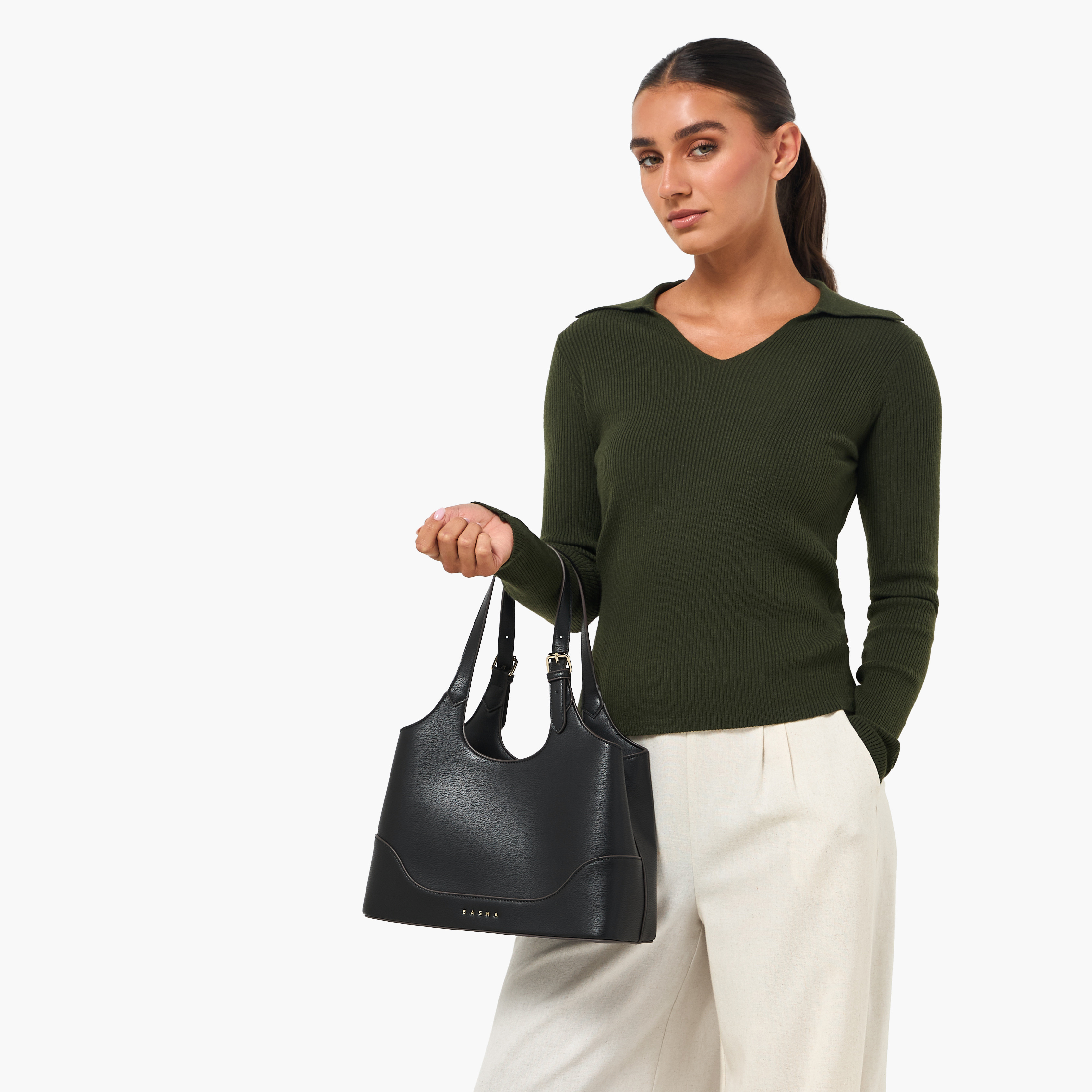 شنطة هوبو سادة بمقبض مزدوج كود من ساشا-women-bagsandwallets-handbags-image-2