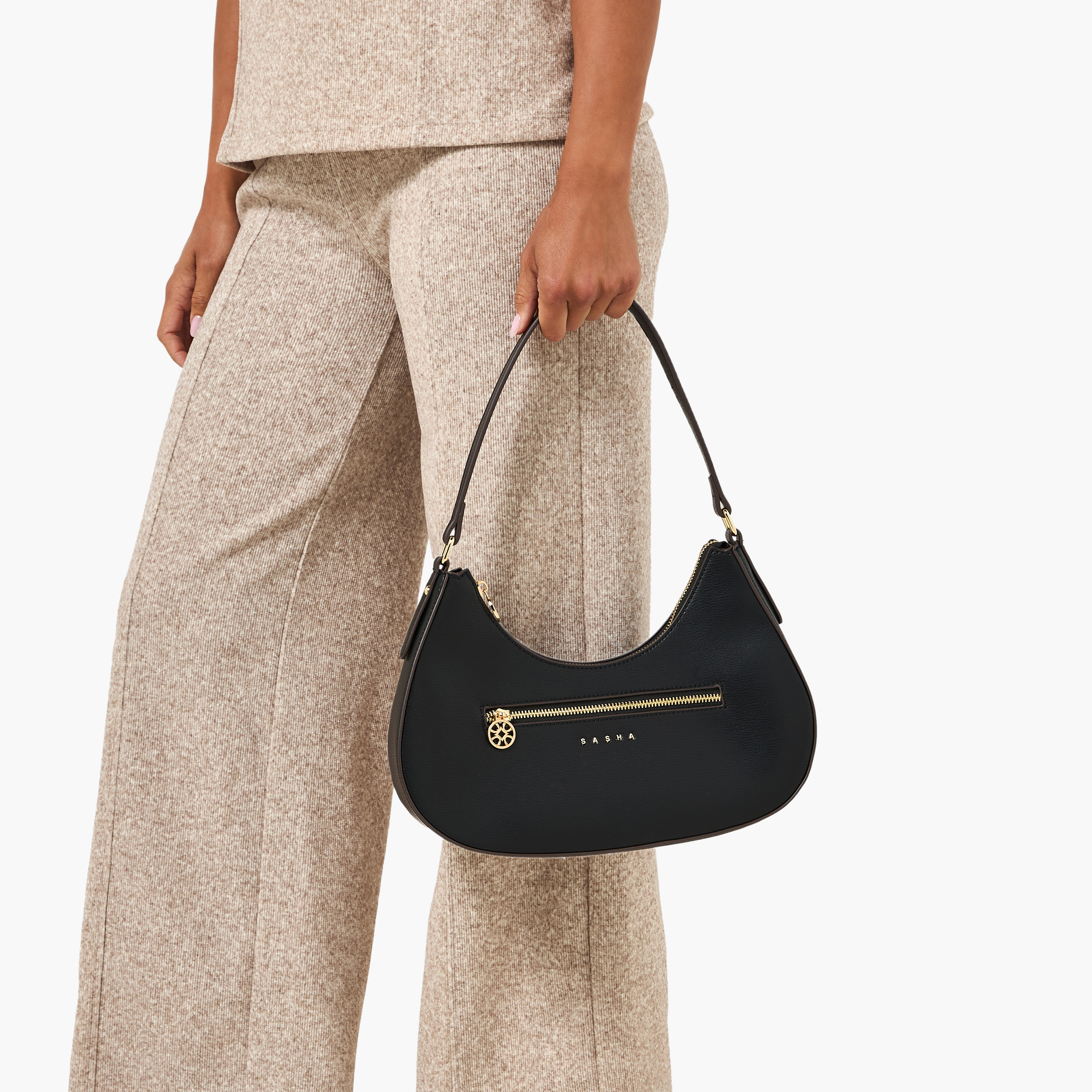 Sasha Kod Solid Baguette Bag with Zip Closure-women-bagsandwallets-handbags-image-2