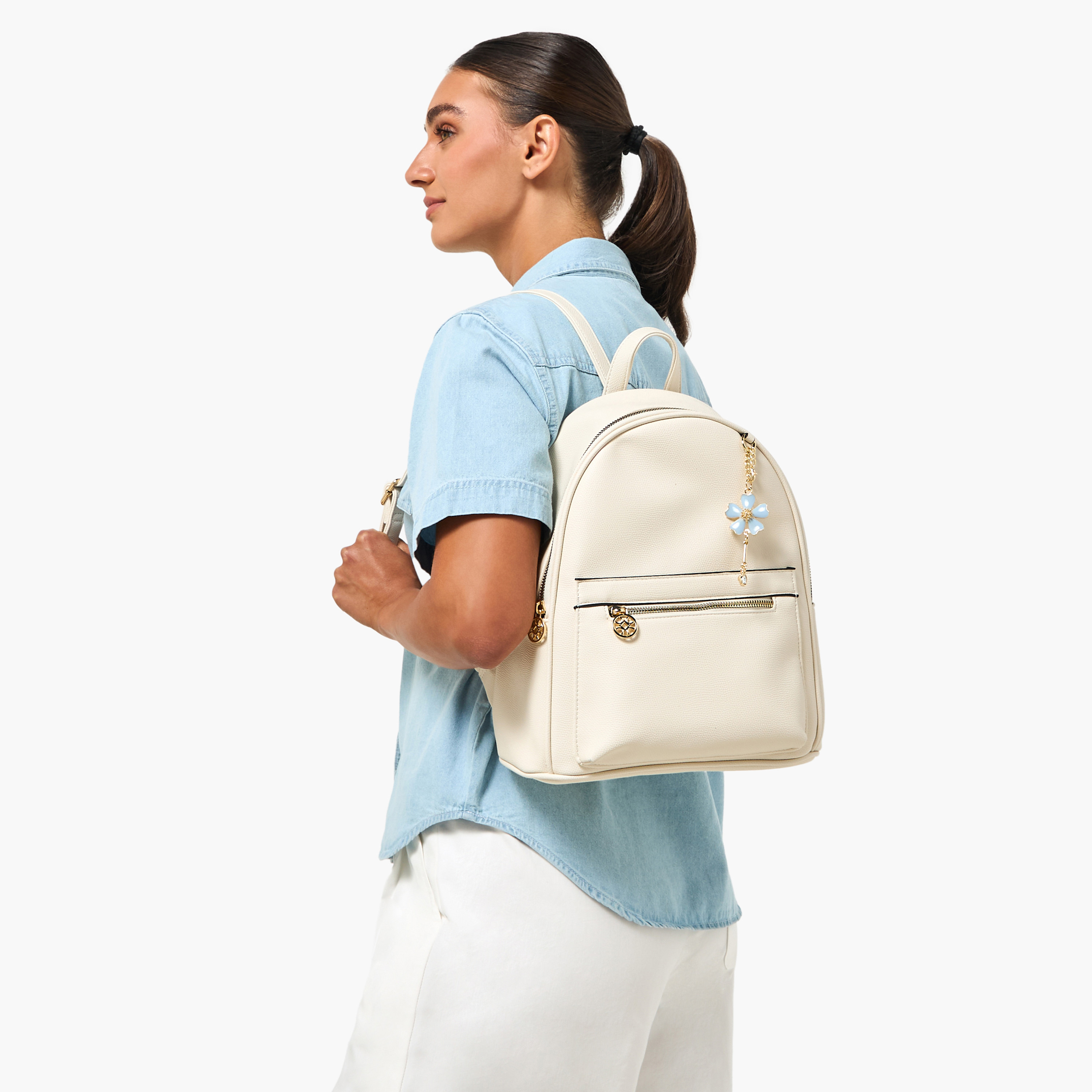 Sasha Kod Charm Detail Backpack with Adjustable Strap-women-bagsandwallets-handbags-image-2