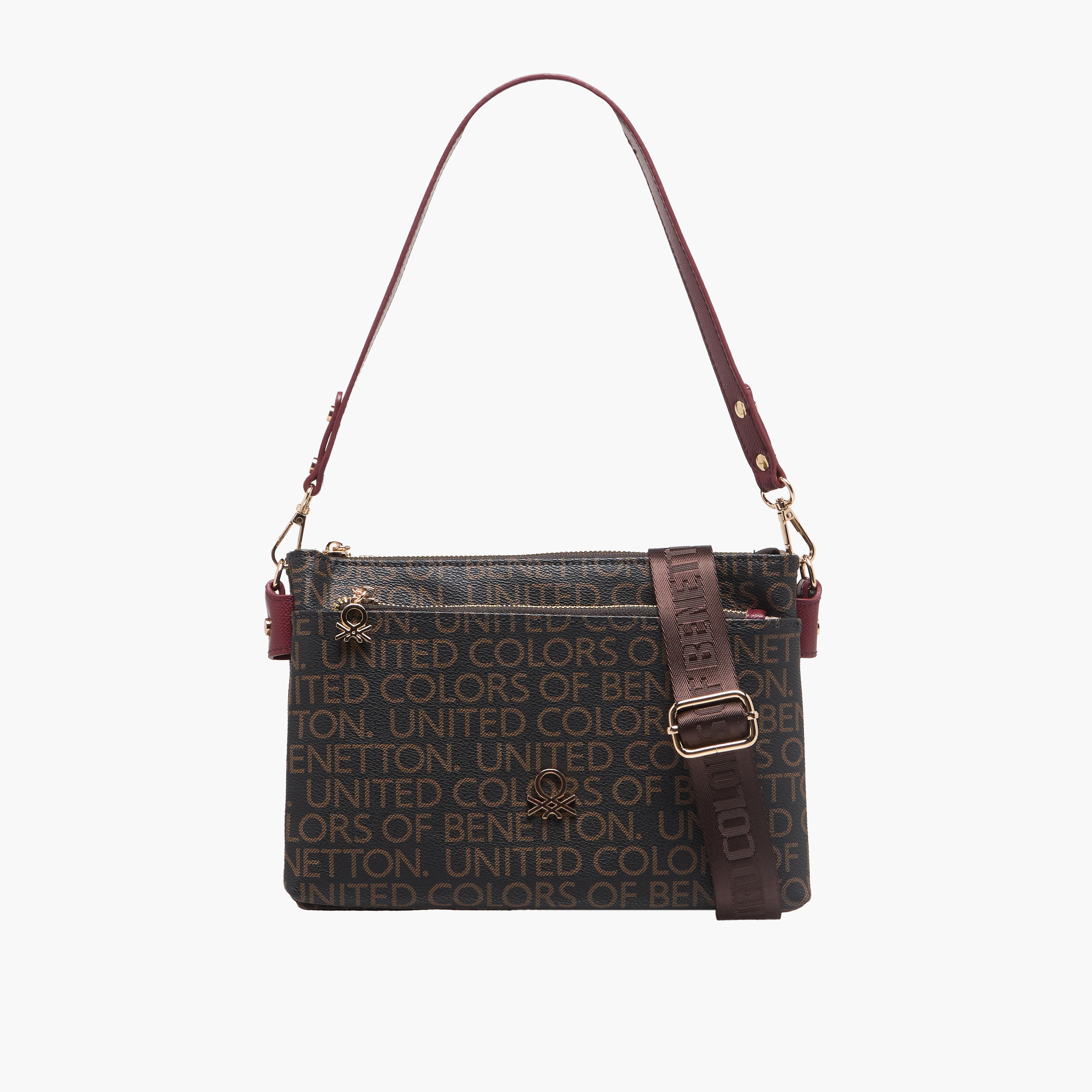 United Colors of Benetton Monogram Print Crossbody Bag with Zip Closure-women-bagsandwallets-handbags-image-1