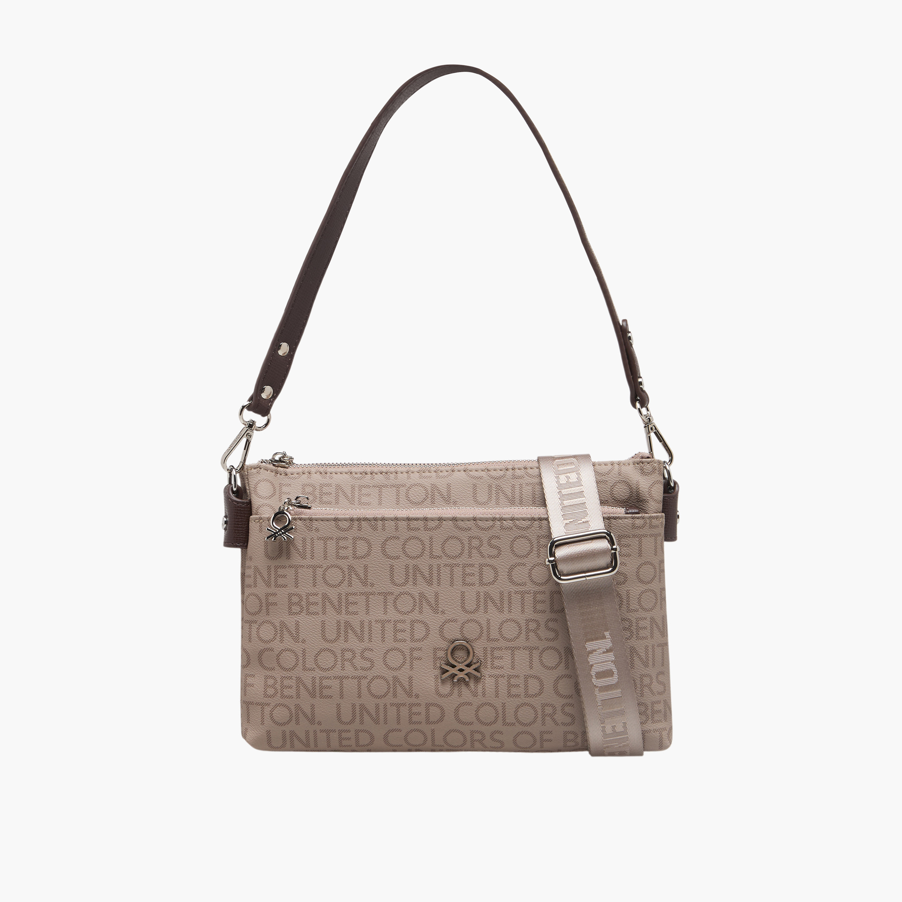 شنطة كروس بودي بطبعات مونوجرام وزر إغلاق من يونايتد كولورز أوف بينيتون-women-bagsandwallets-handbags-image-1
