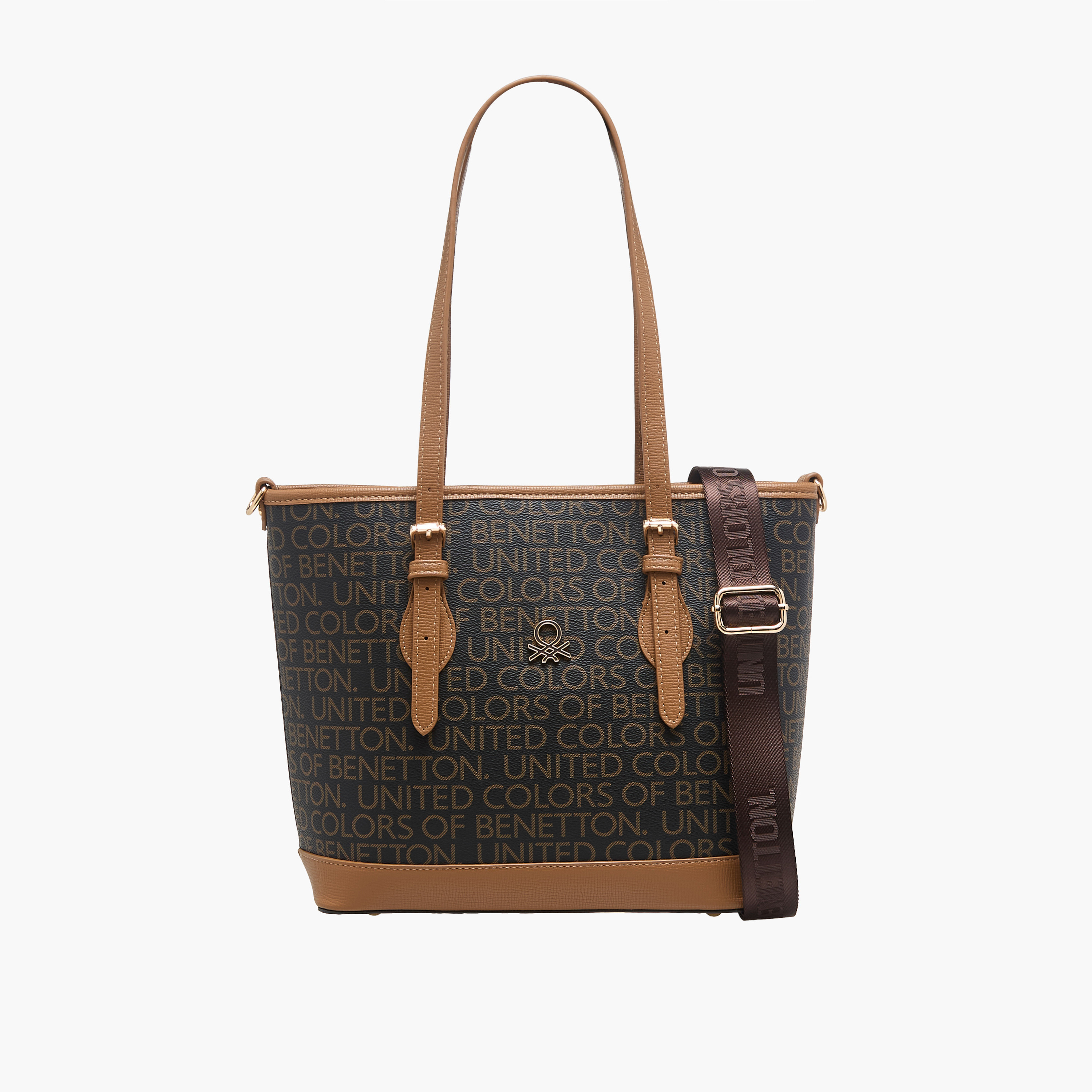 United Colors of Benetton Logo Print Tote Bag with Detachable Strap-women-bagsandwallets-handbags-image-1