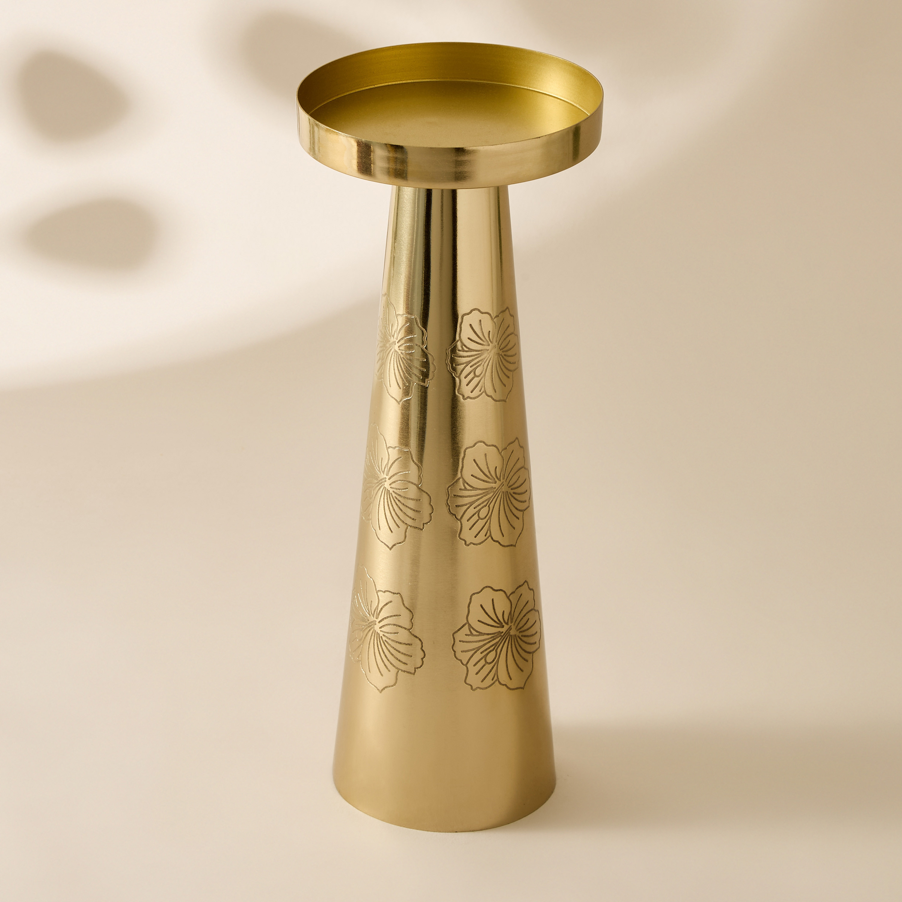 Hibiscus Engraved Metal Pillar Candleholder - 26 cms-household-decor-candleholdersandlanterns-image-2
