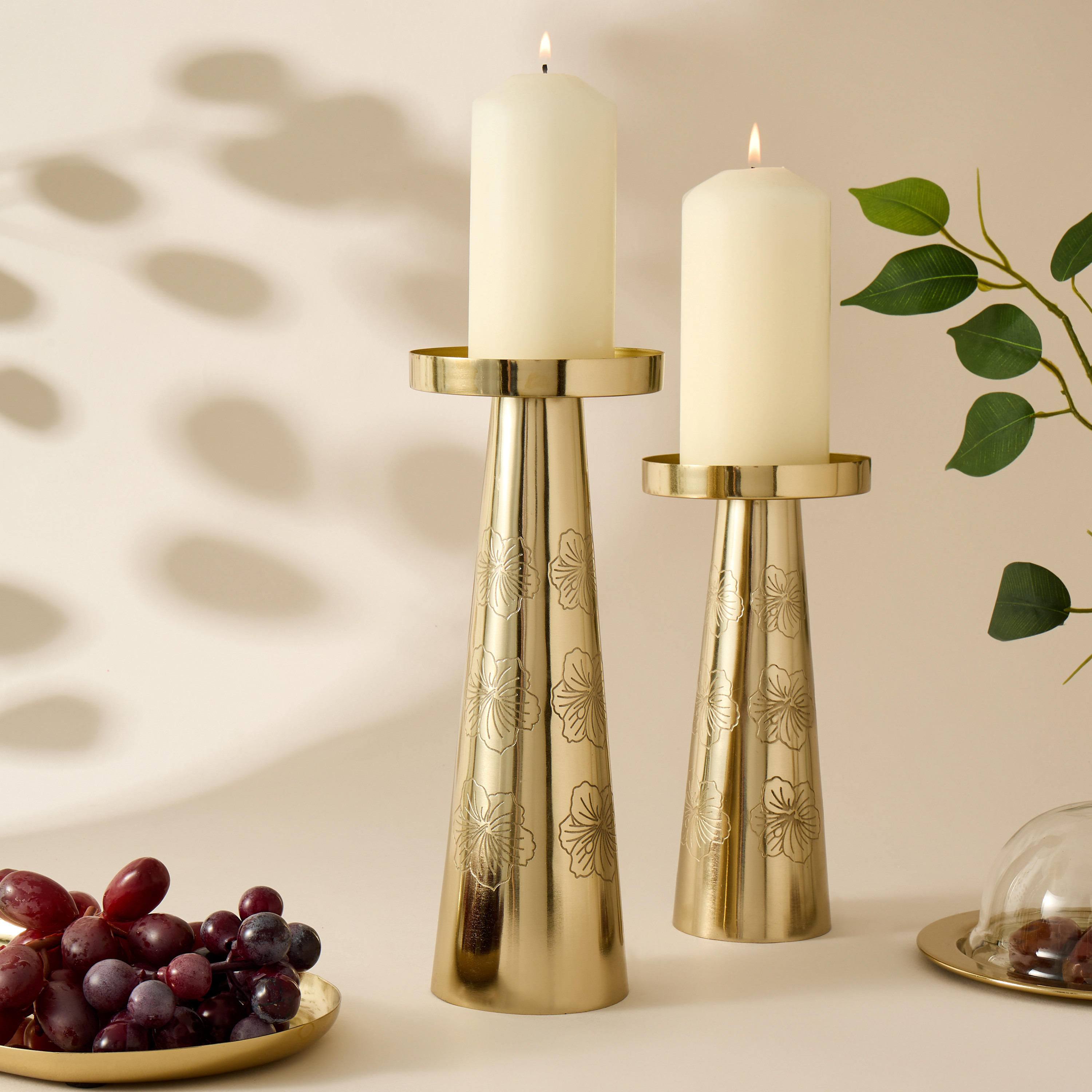 Hibiscus Engraved Metal Pillar Candleholder - 26 cms-household-decor-candleholdersandlanterns-image-5