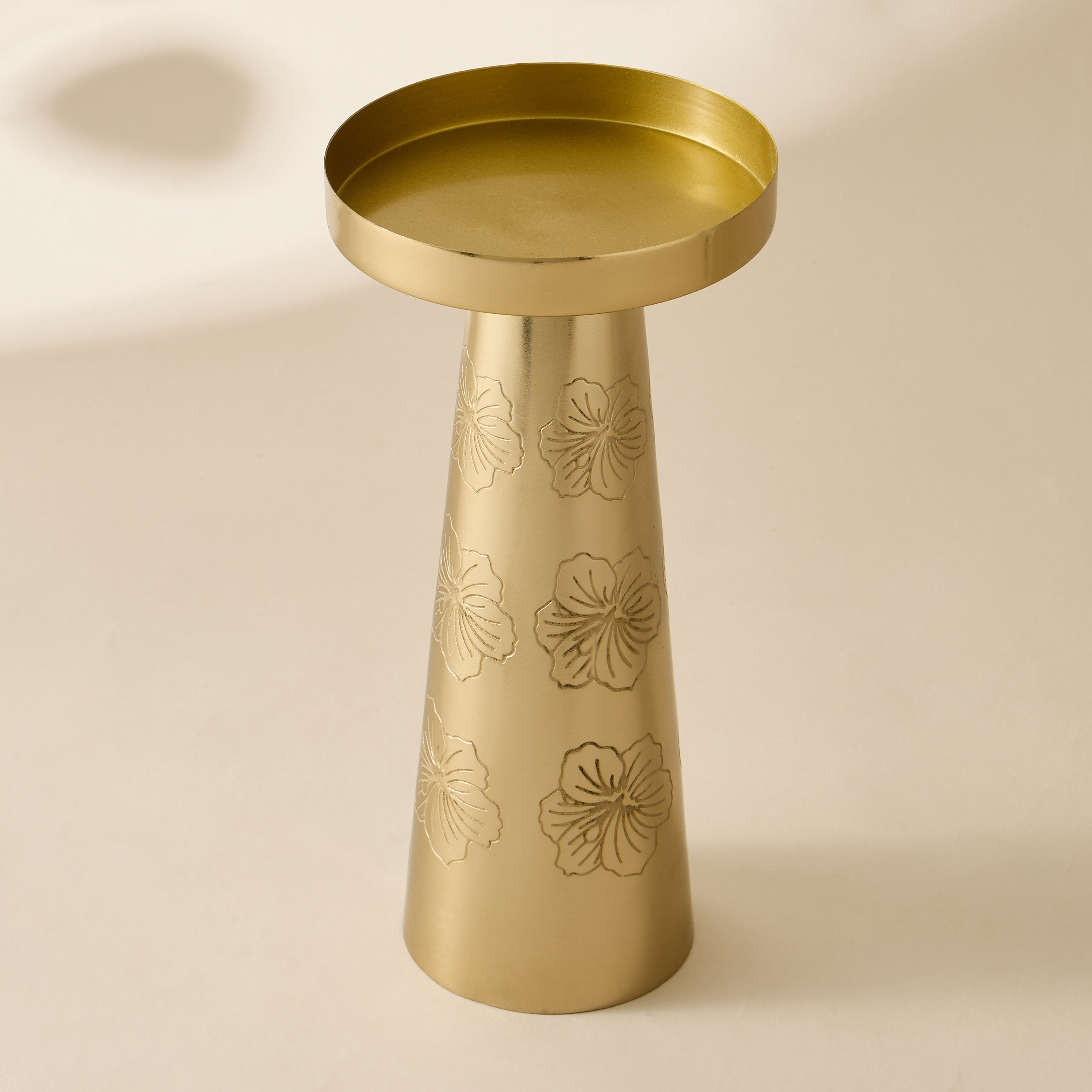 Hibiscus Engraved Metal Pillar Candleholder - 21 cms-household-decor-candleholdersandlanterns-image-2