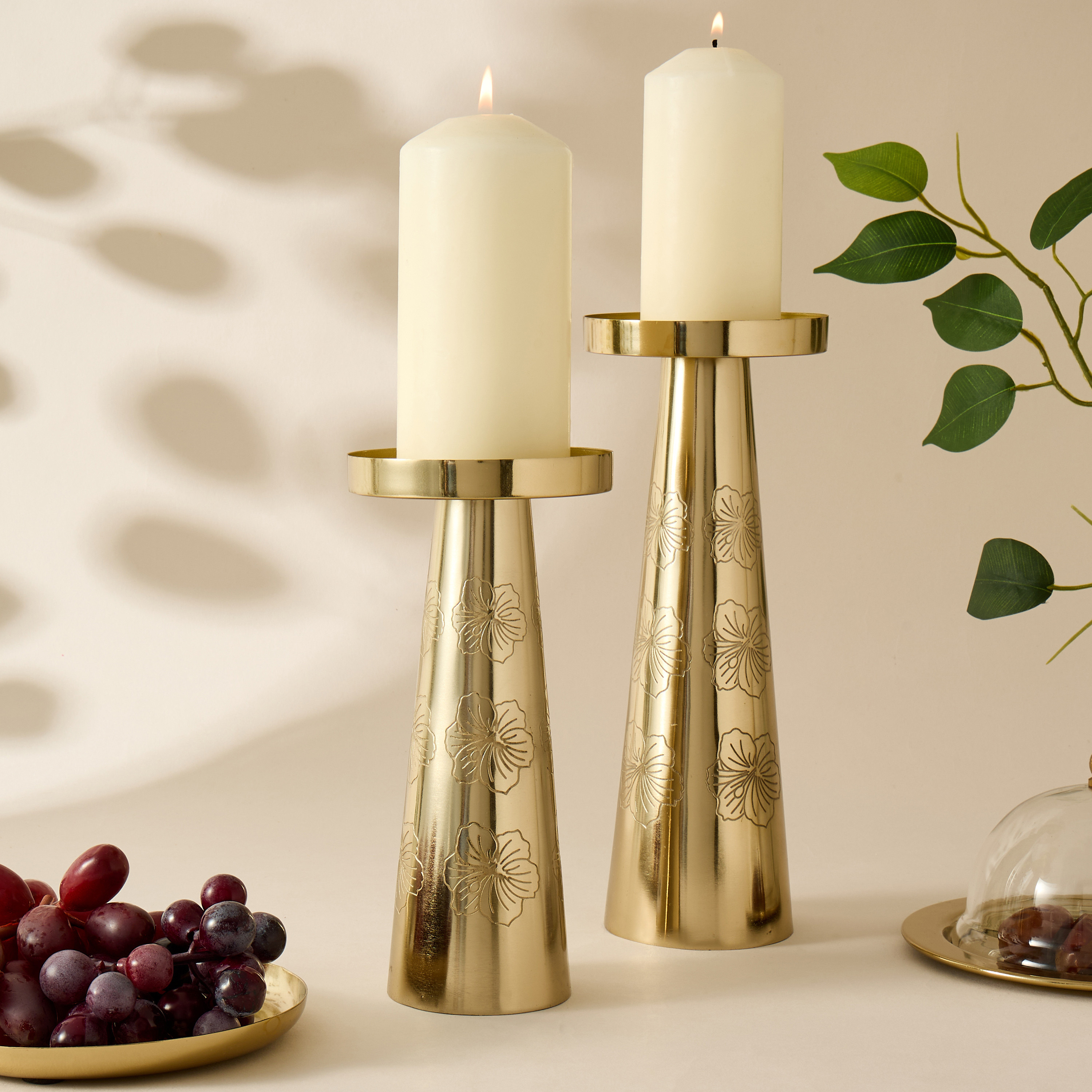 Hibiscus Engraved Metal Pillar Candleholder - 21 cms-household-decor-candleholdersandlanterns-image-5