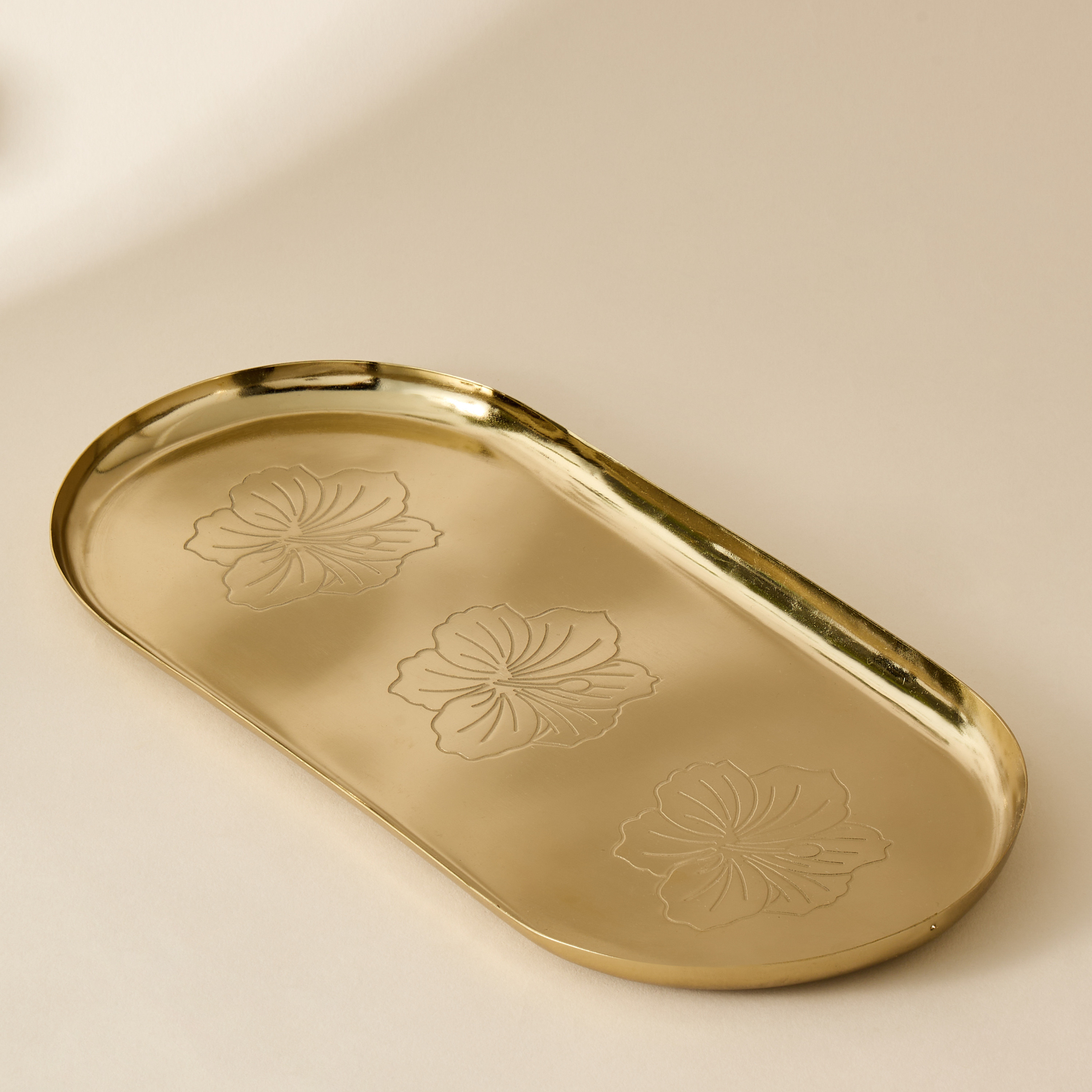 Hibiscus Engraved Oval Serving Tray - 35x16 cms-household-decor-boxesandtrays-image-1