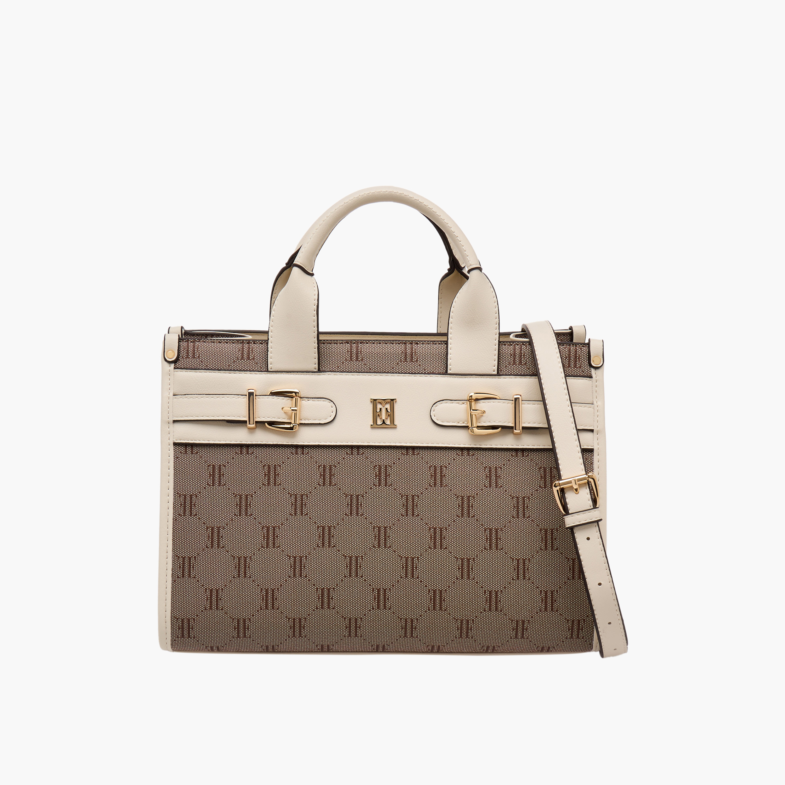 Elle Monogram Texture Tote Bag with Detachable Strap-women-bagsandwallets-handbags-image-1