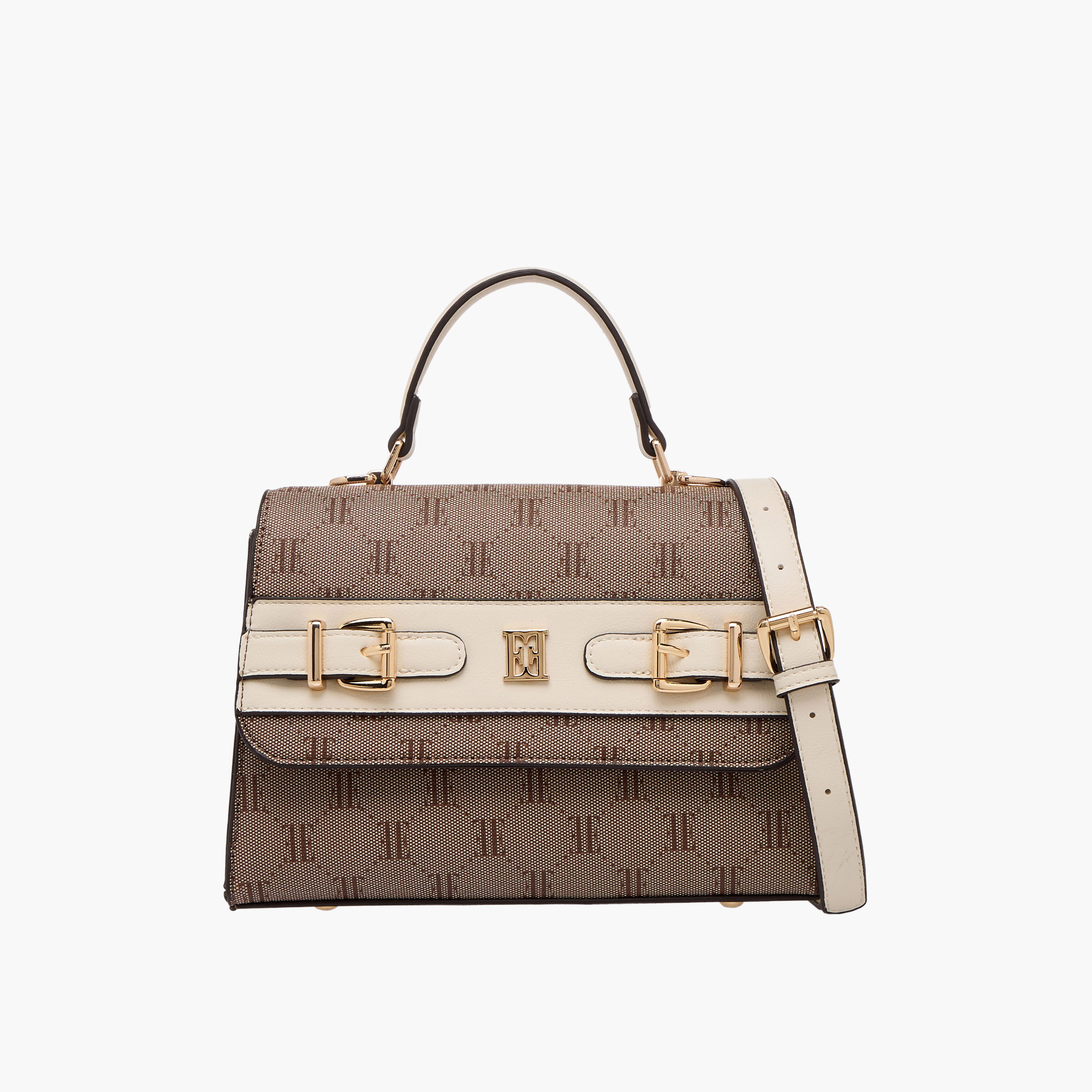 Elle Monogram Texture Satchel Bag with Detachable Strap-women-bagsandwallets-handbags-image-1