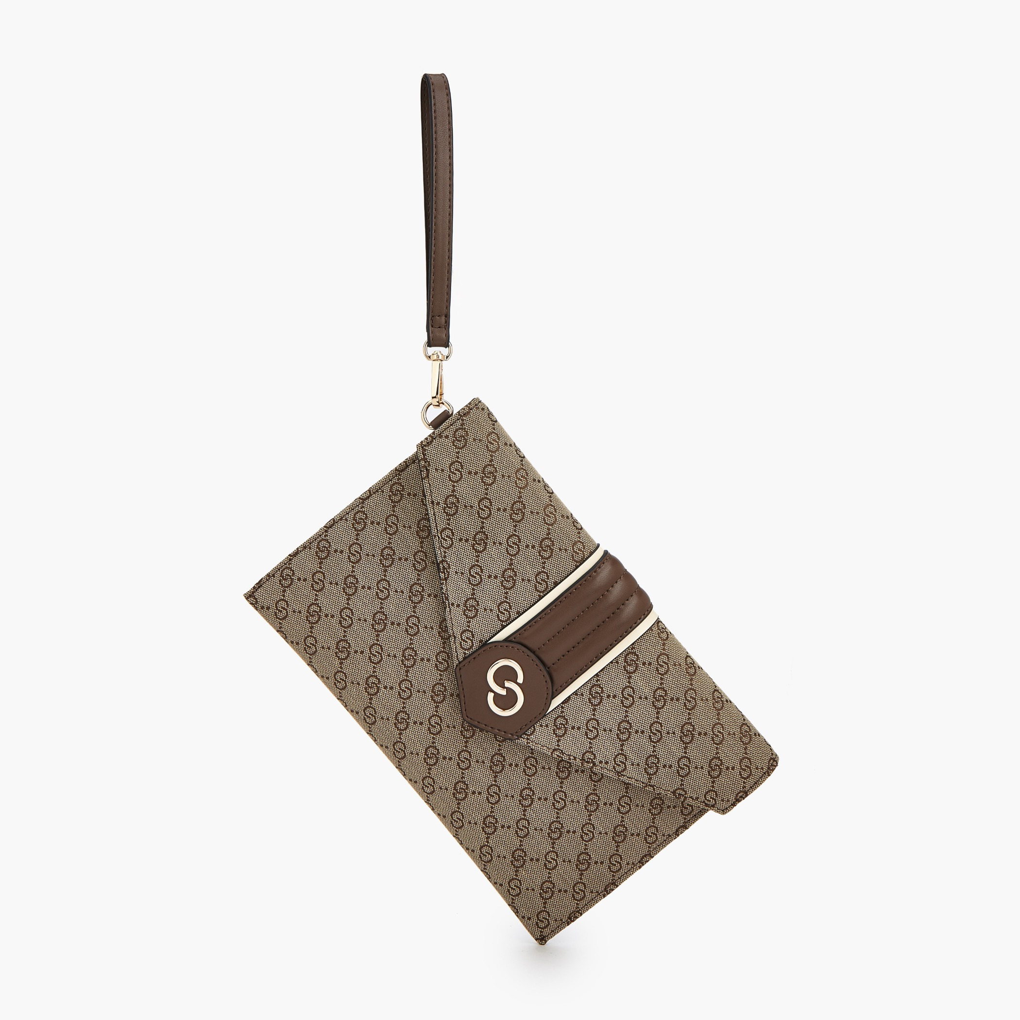 شنطة كلاتش مونوجرام بارزة الملمس مع سوار معصم من سيليست-women-bagsandwallets-handbags-image-1