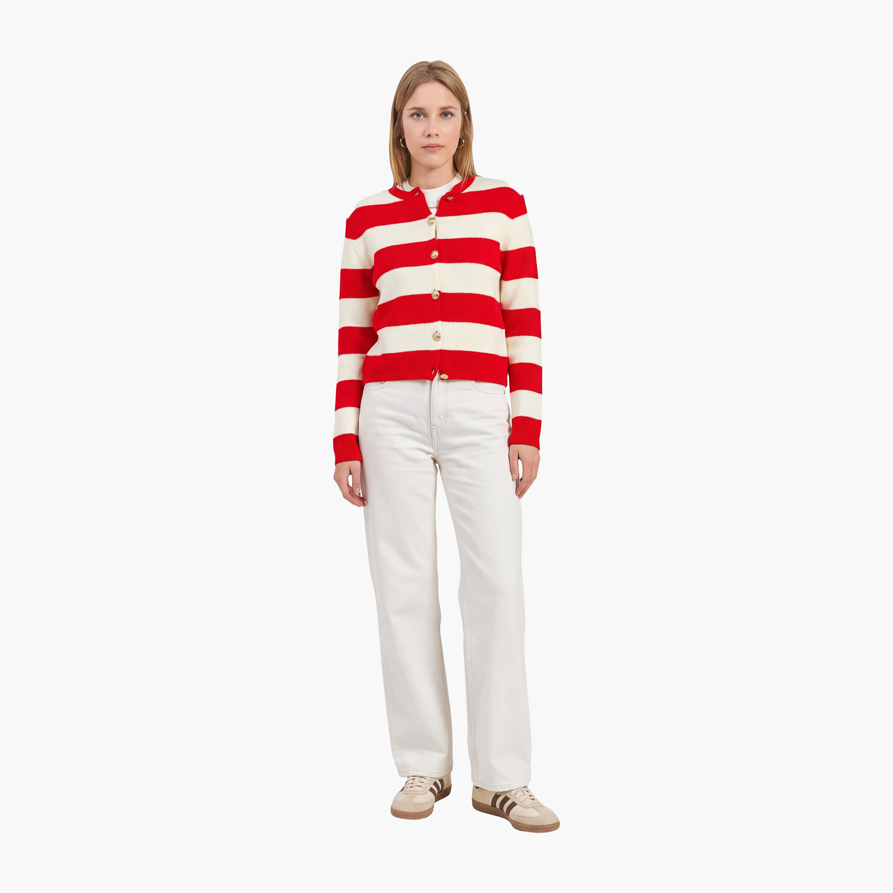 Bianco Lucci White Striped Women's Cardigan-women-winterwear-cardigansandjumpers-cardigans-image-2