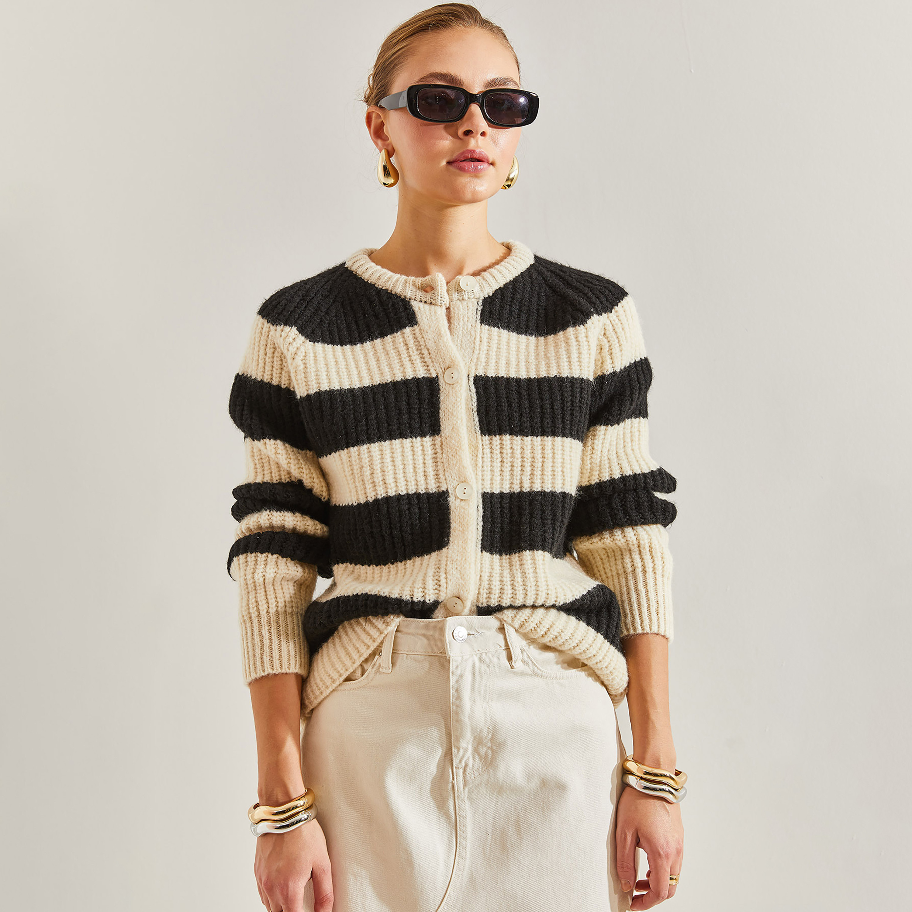 Bianco Lucci Cream Knitted Strap Women's Cardigan-women-winterwear-cardigansandjumpers-cardigans-image-1