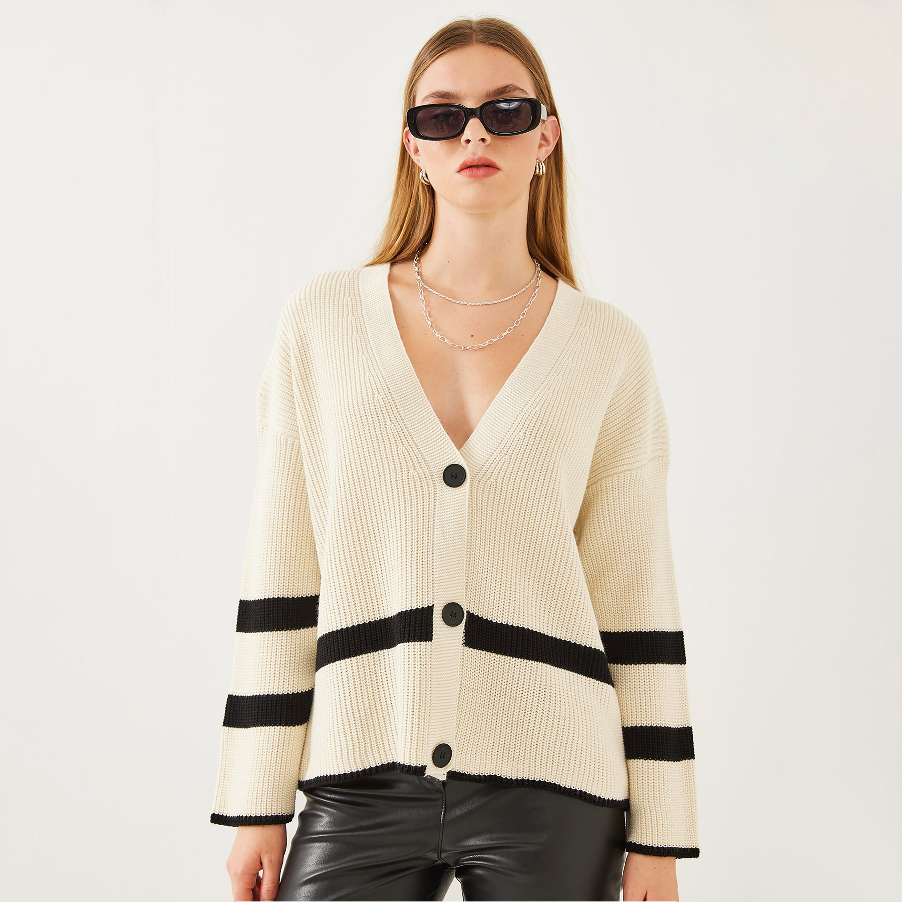 Bianco Lucci Cream Knitted Dropped Sleeves Women's Cardigan-women-winterwear-cardigansandjumpers-cardigans-image-1