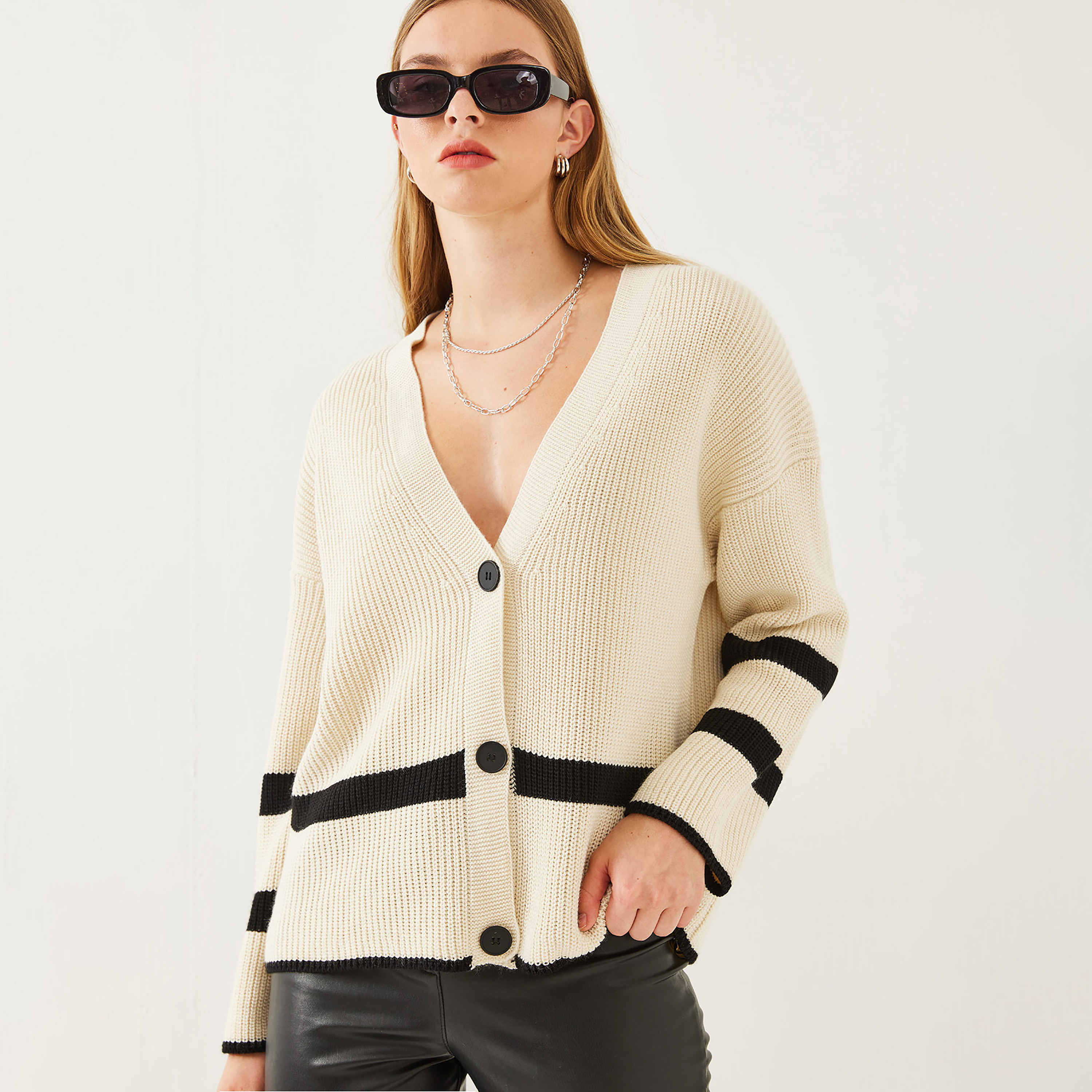 Bianco Lucci Cream Knitted Dropped Sleeves Women's Cardigan-women-winterwear-cardigansandjumpers-cardigans-image-2