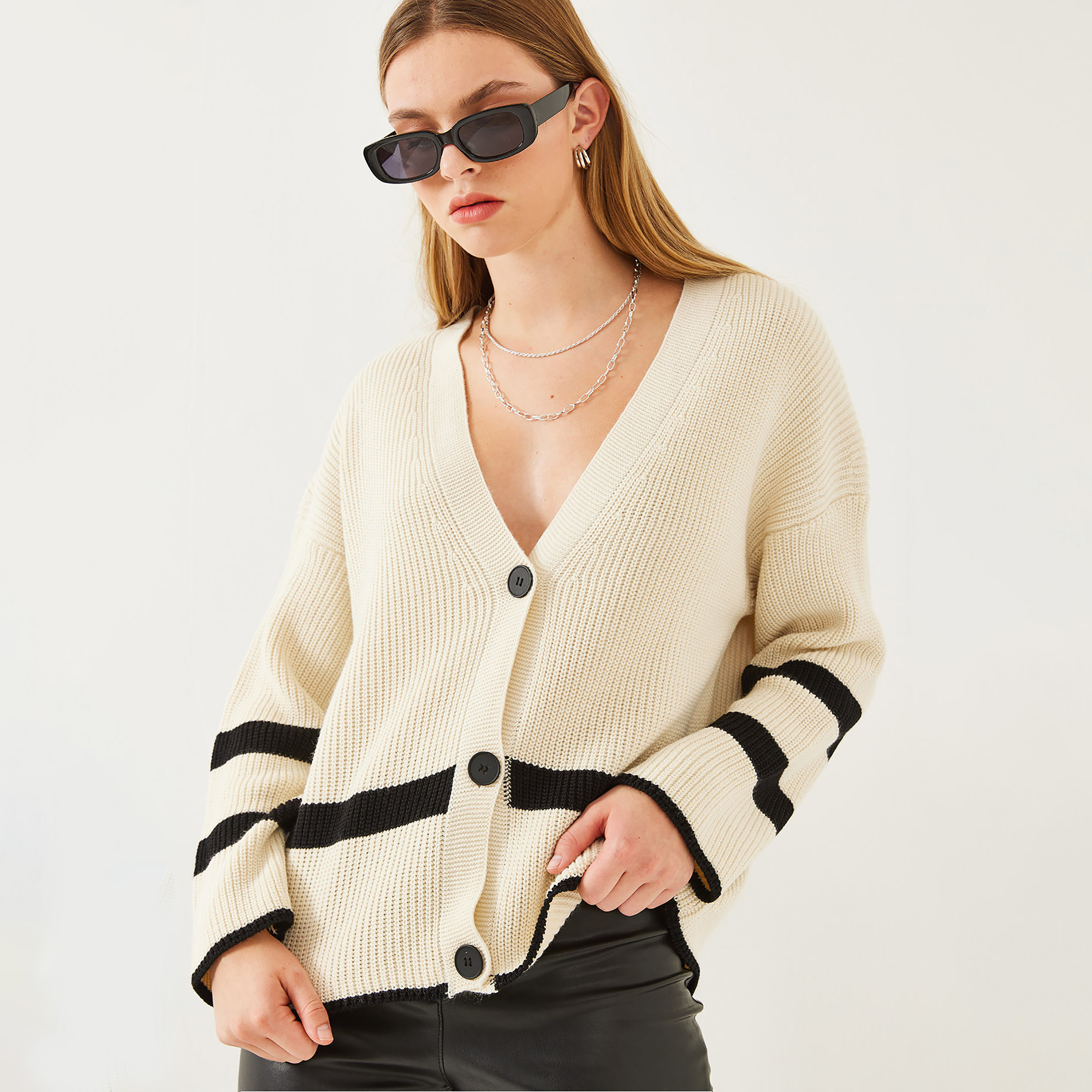Bianco Lucci Cream Knitted Dropped Sleeves Women's Cardigan-women-winterwear-cardigansandjumpers-cardigans-image-3
