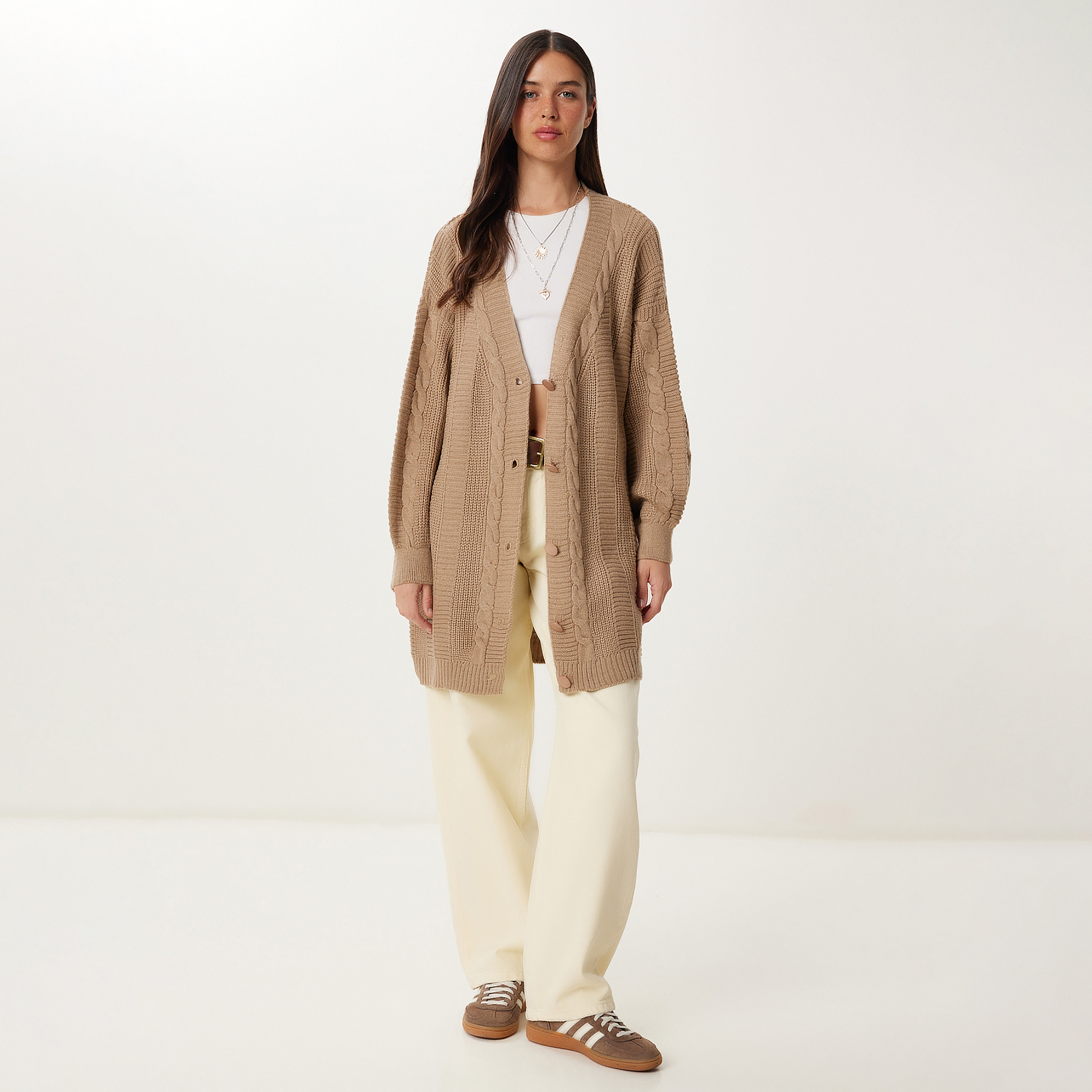 سعادة إسطنبول براون كابل محبوك بأكمام نسائية بأكمام متدلية-women-winterwear-cardigansandjumpers-cardigans-image-2