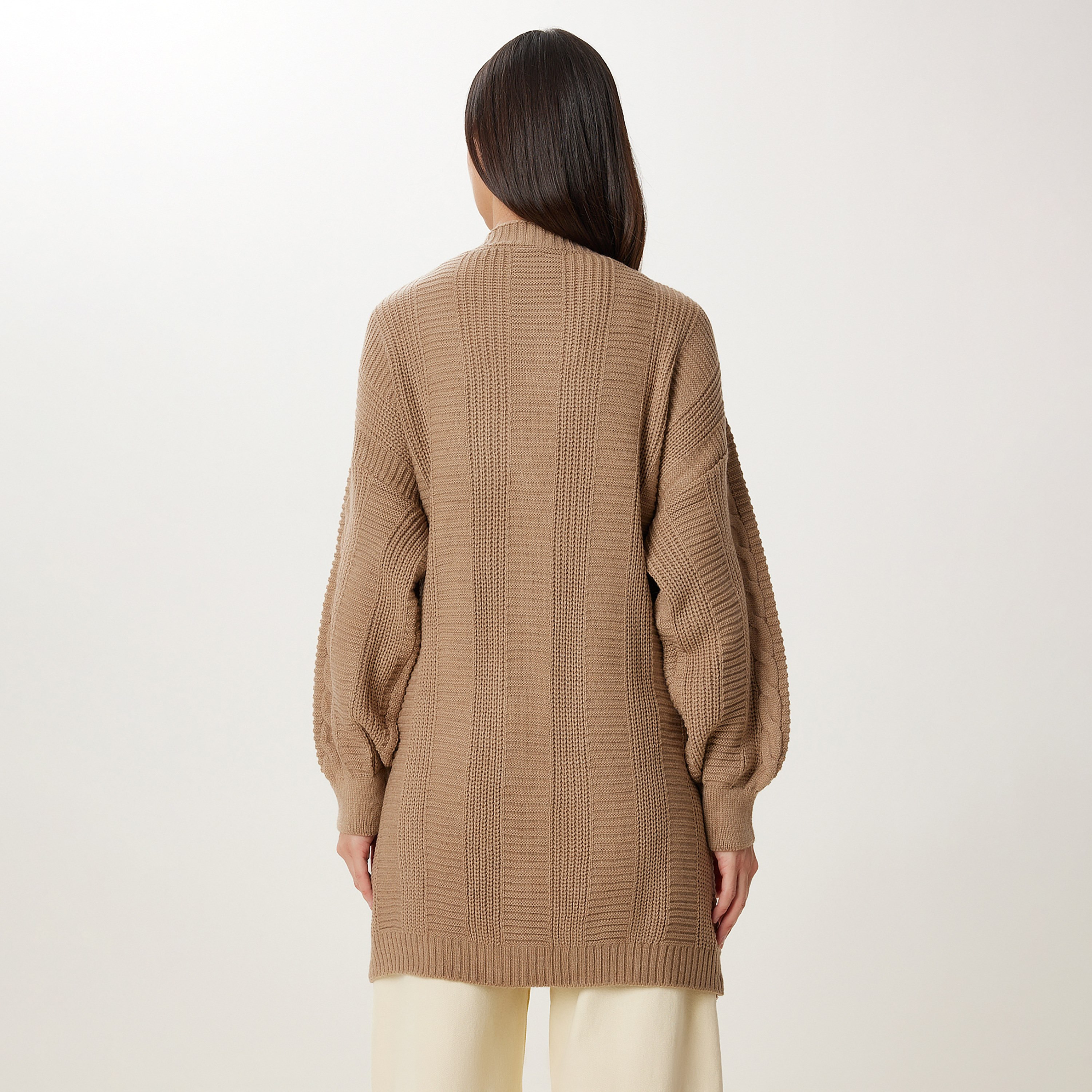 سعادة إسطنبول براون كابل محبوك بأكمام نسائية بأكمام متدلية-women-winterwear-cardigansandjumpers-cardigans-image-3
