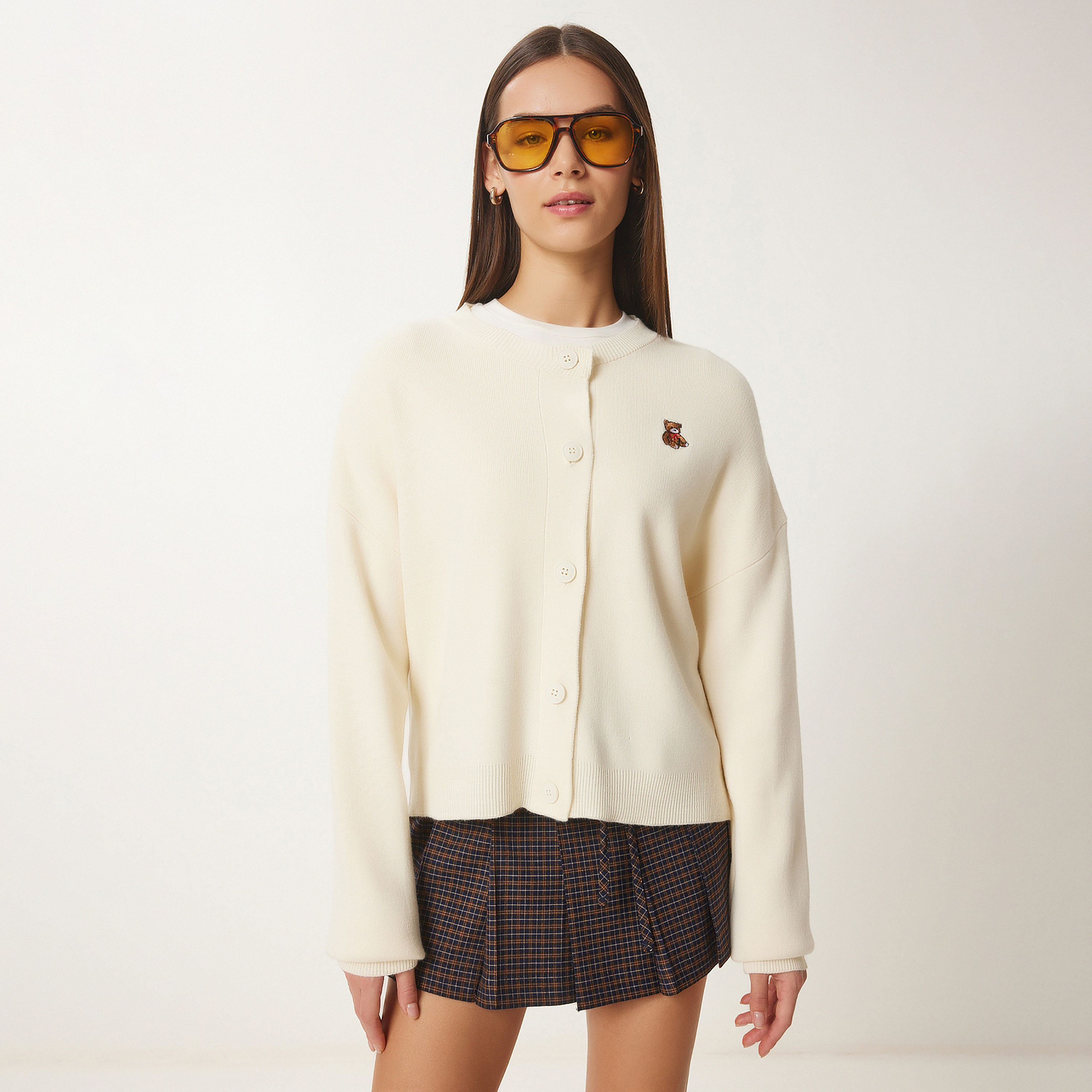 Happiness Istanbul Cream Dropped Sleeves Women's Cardigan-women-winterwear-cardigansandjumpers-cardigans-image-1