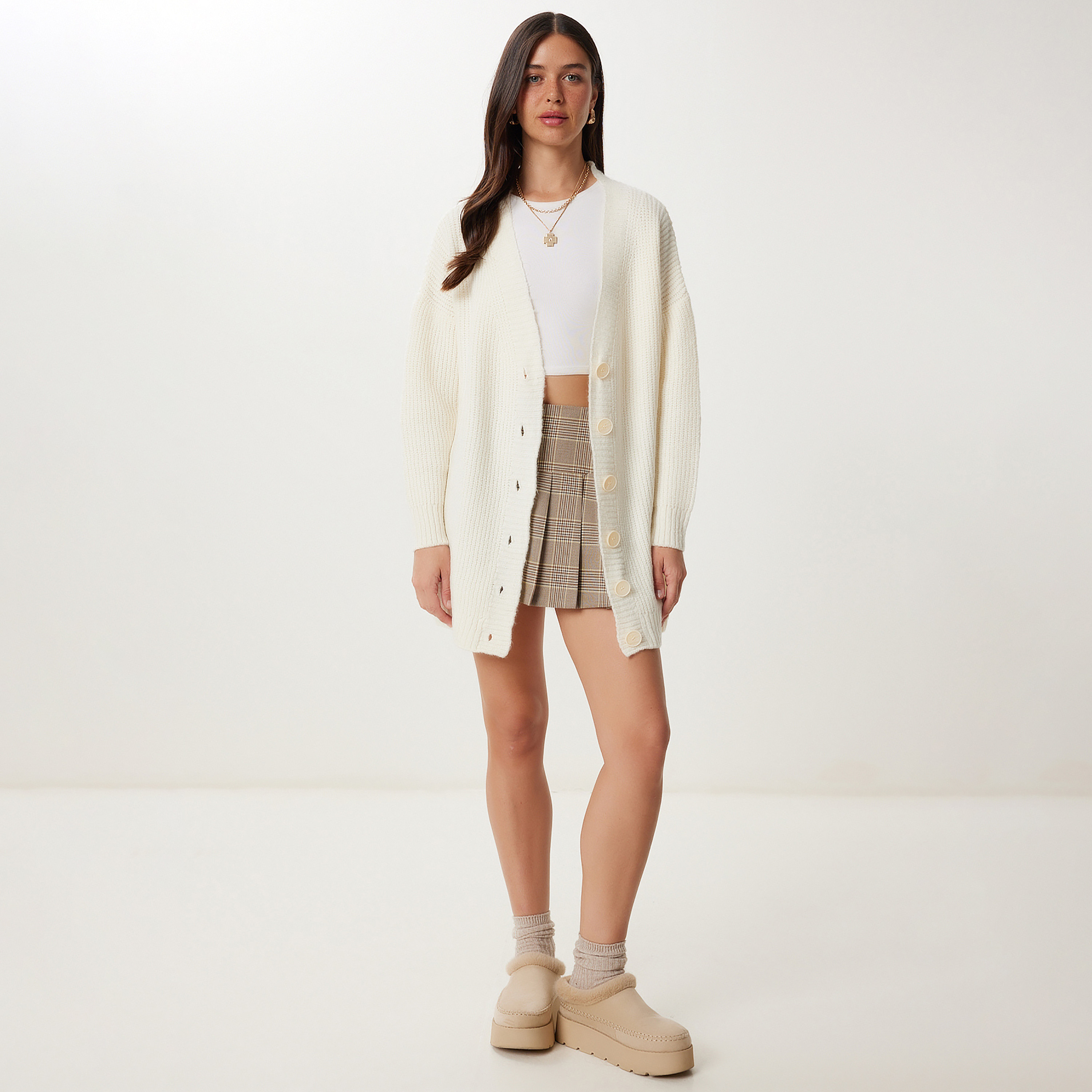 Happiness Istanbul White Knitted Dropped Sleeves Women's Cardigan-women-winterwear-cardigansandjumpers-cardigans-image-2