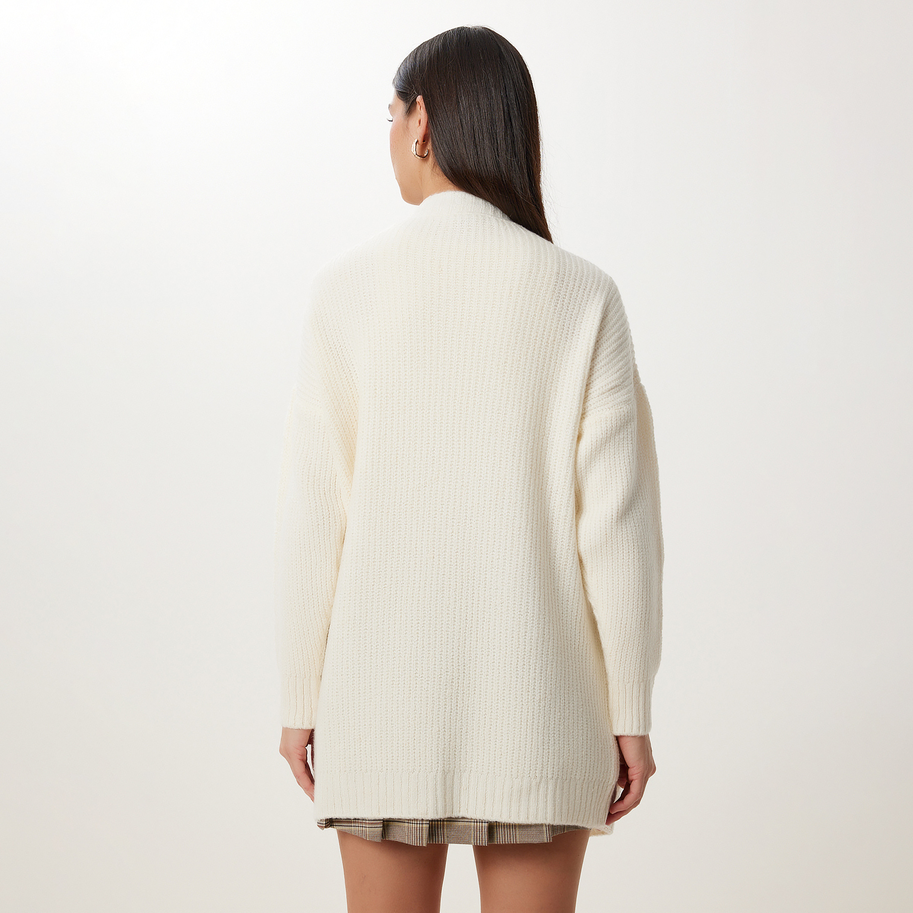 Happiness Istanbul White Knitted Dropped Sleeves Women's Cardigan-women-winterwear-cardigansandjumpers-cardigans-image-4