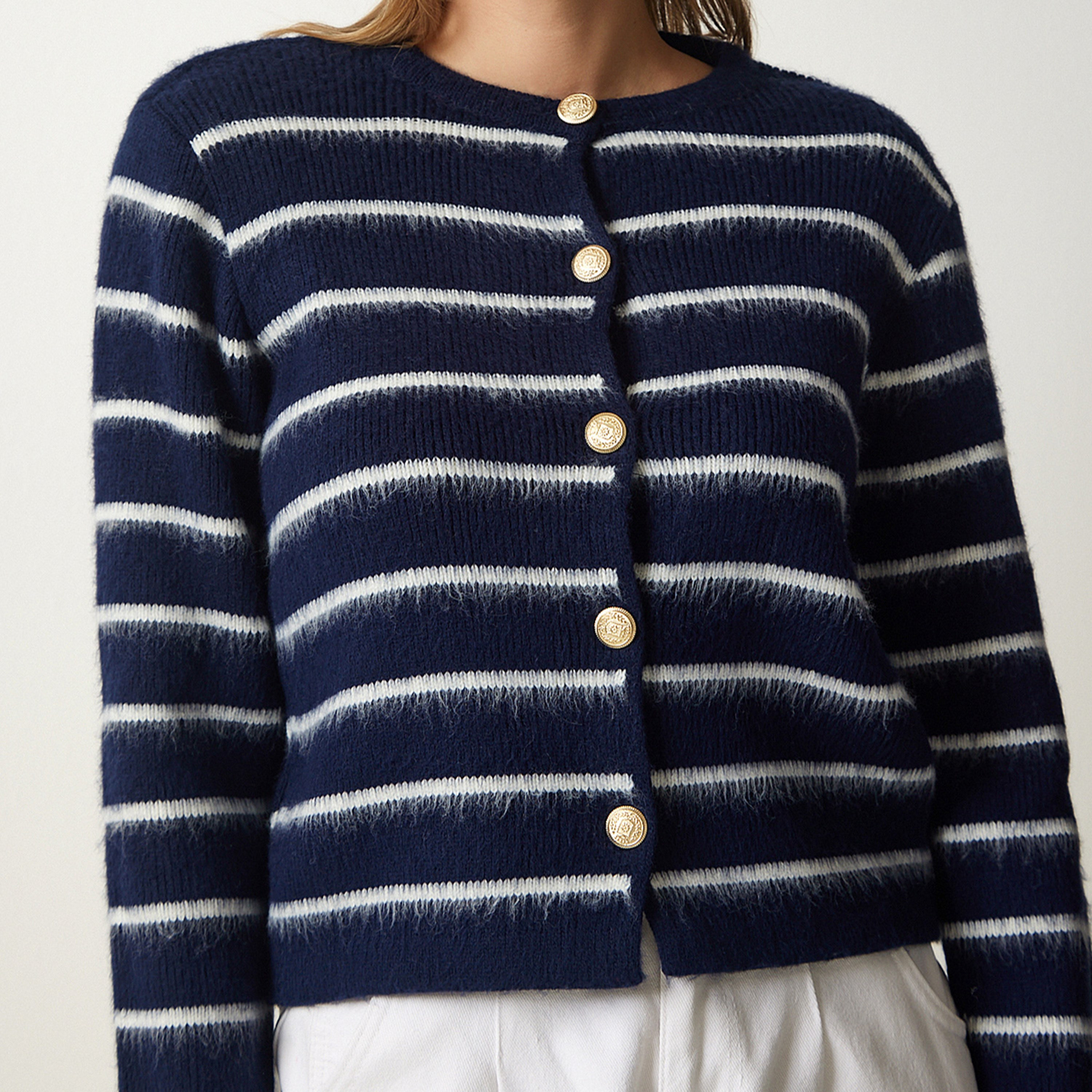 Happiness Istanbul Blue Striped Women's Cardigan-women-winterwear-cardigansandjumpers-cardigans-image-4
