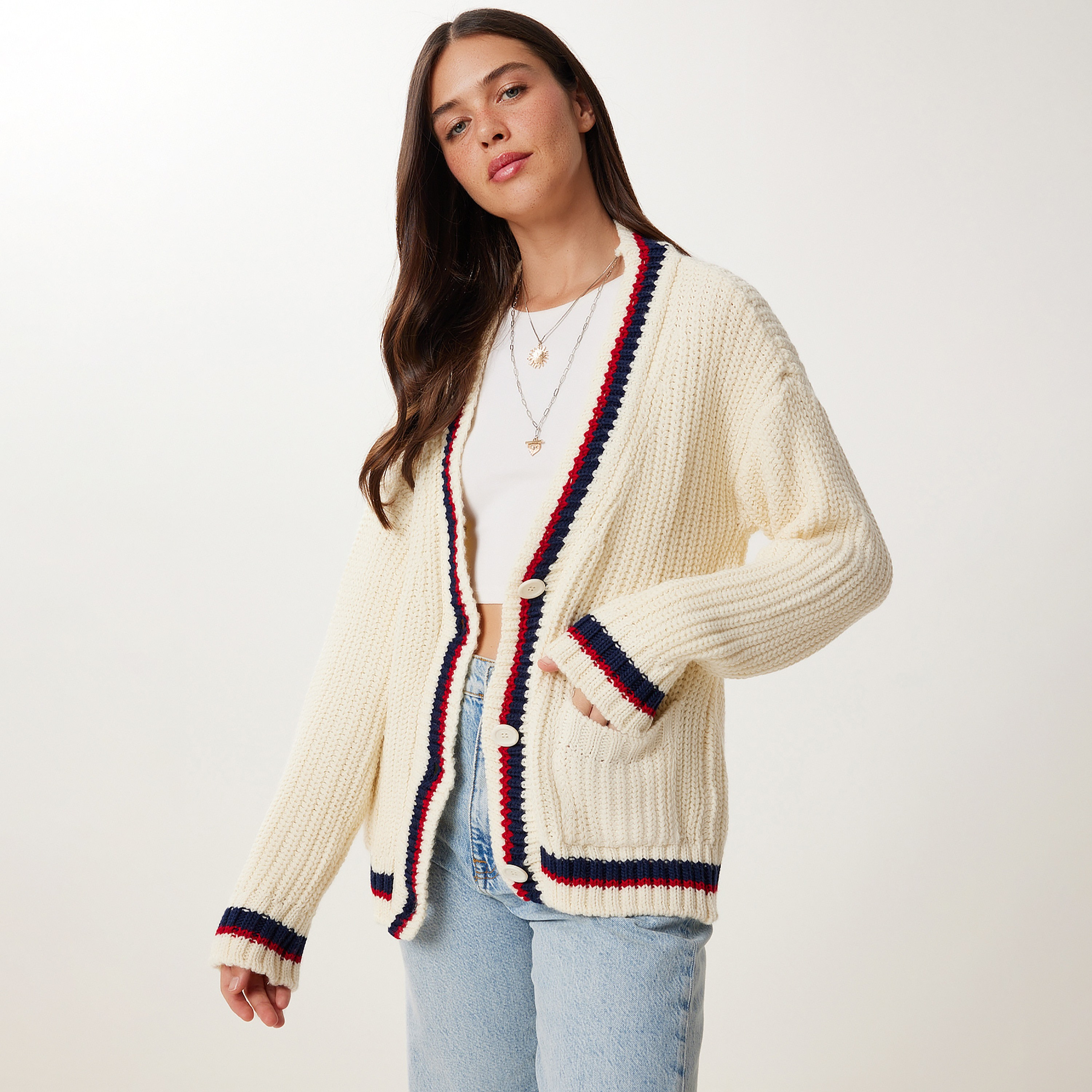 Happiness Istanbul Cream Knitted Dropped Sleeves Women's Cardigan-women-winterwear-cardigansandjumpers-cardigans-image-1