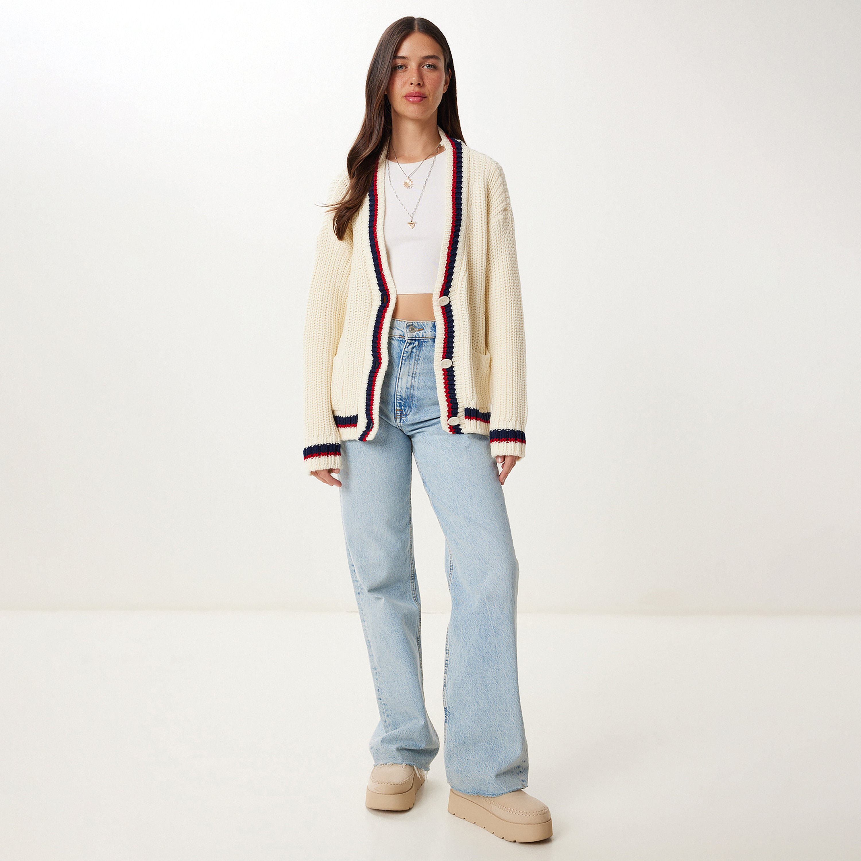Happiness Istanbul Cream Knitted Dropped Sleeves Women's Cardigan-women-winterwear-cardigansandjumpers-cardigans-image-2