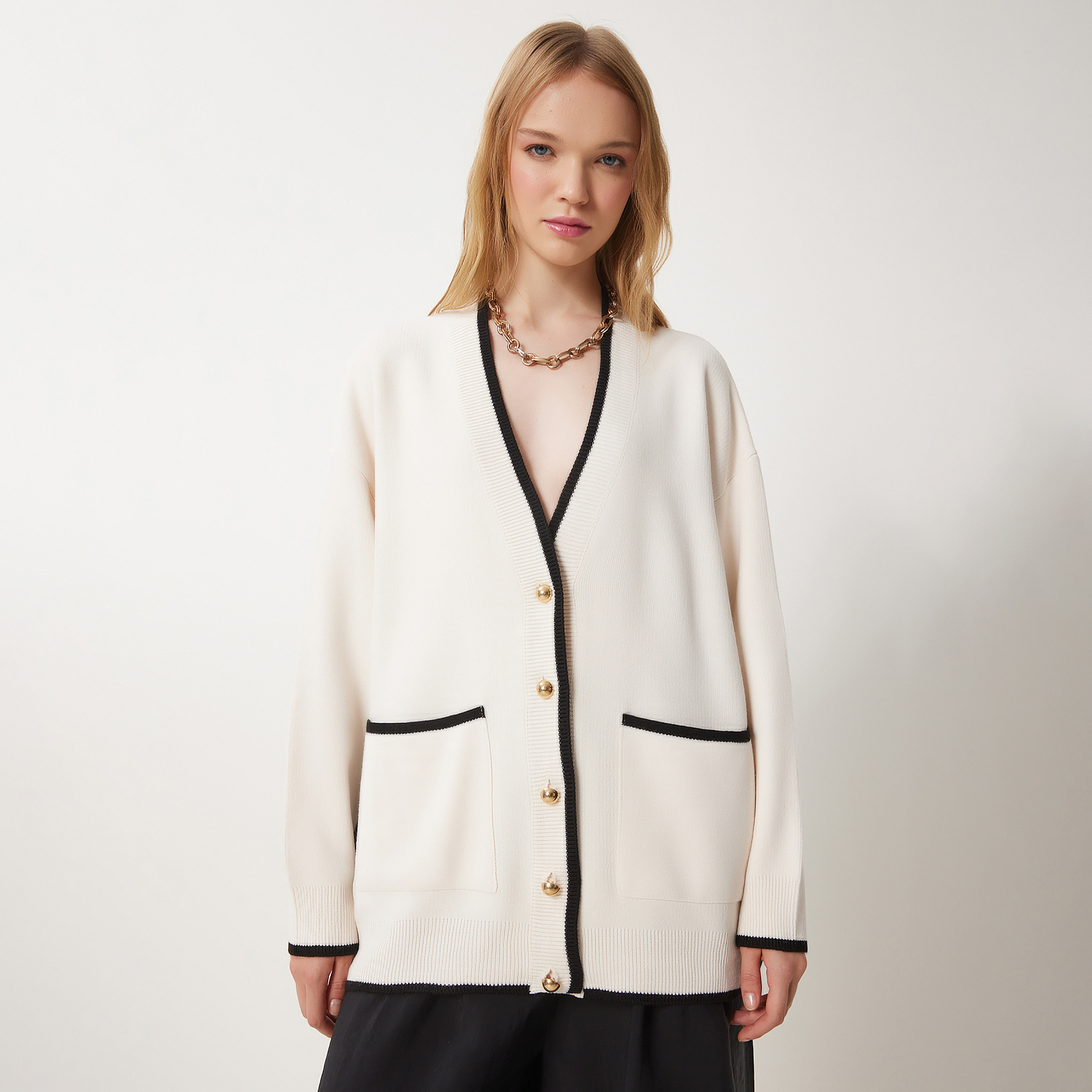 Happiness Istanbul Cream Dropped Sleeves Women's Cardigan-women-winterwear-cardigansandjumpers-cardigans-image-1