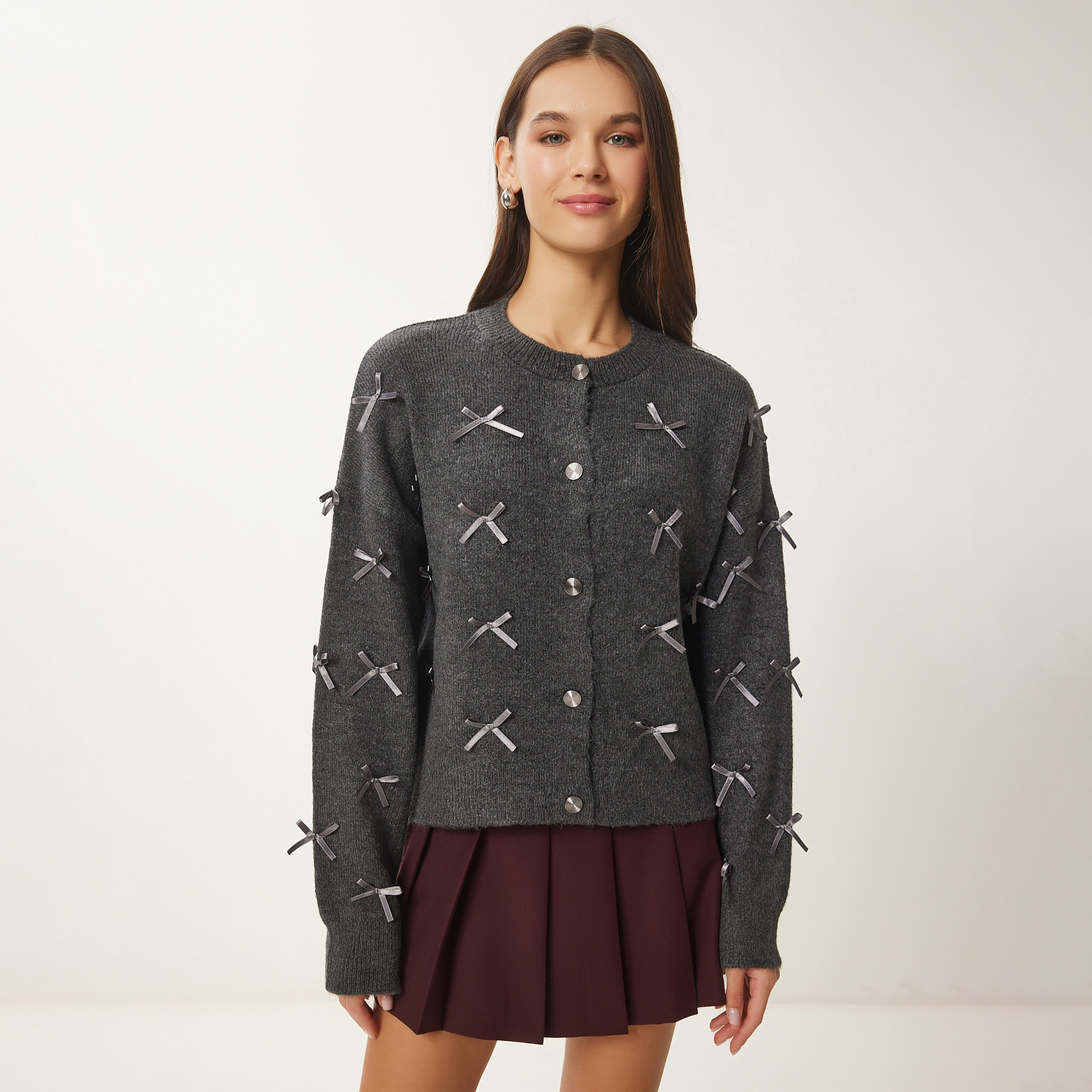 سعادة إسطنبول فحم بأكمام مفصلة وكارديغان نسائي-women-winterwear-cardigansandjumpers-cardigans-image-1