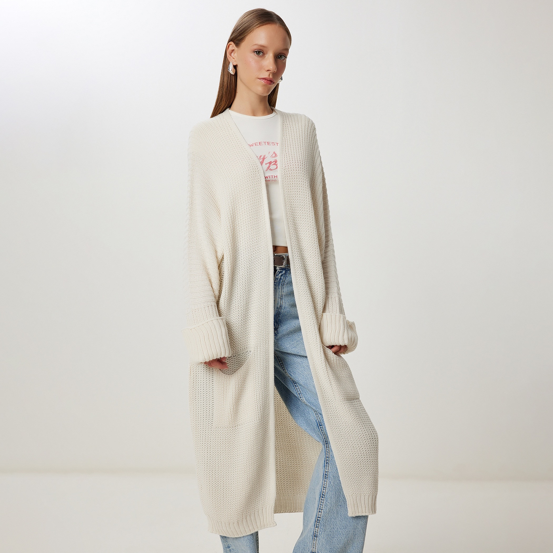 Happiness Istanbul White Knitted Women's Cardigan-women-winterwear-cardigansandjumpers-cardigans-image-1