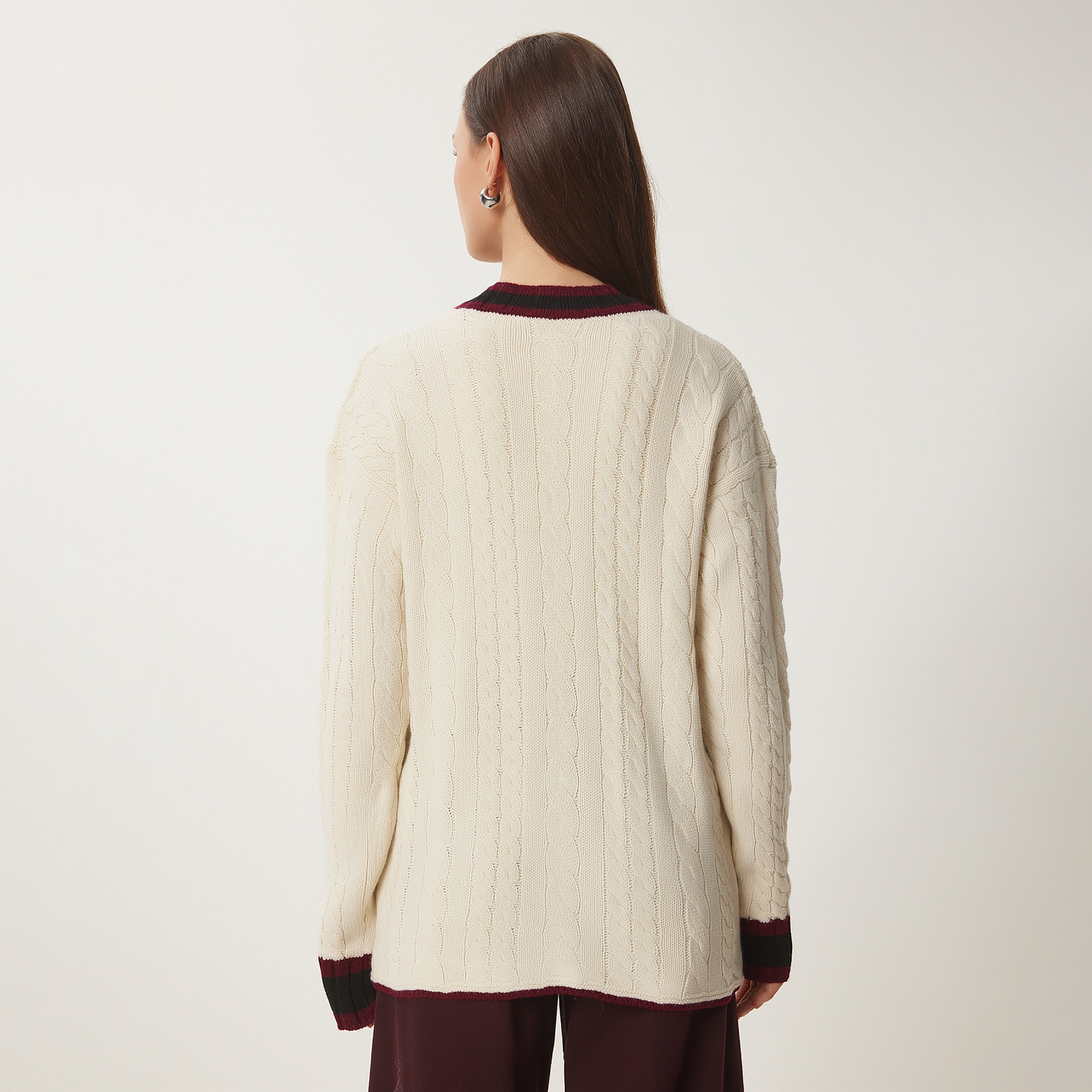 Happiness Istanbul Cable Knitted Dropped Sleeves Women's Cardigan-women-winterwear-cardigansandjumpers-cardigans-image-5