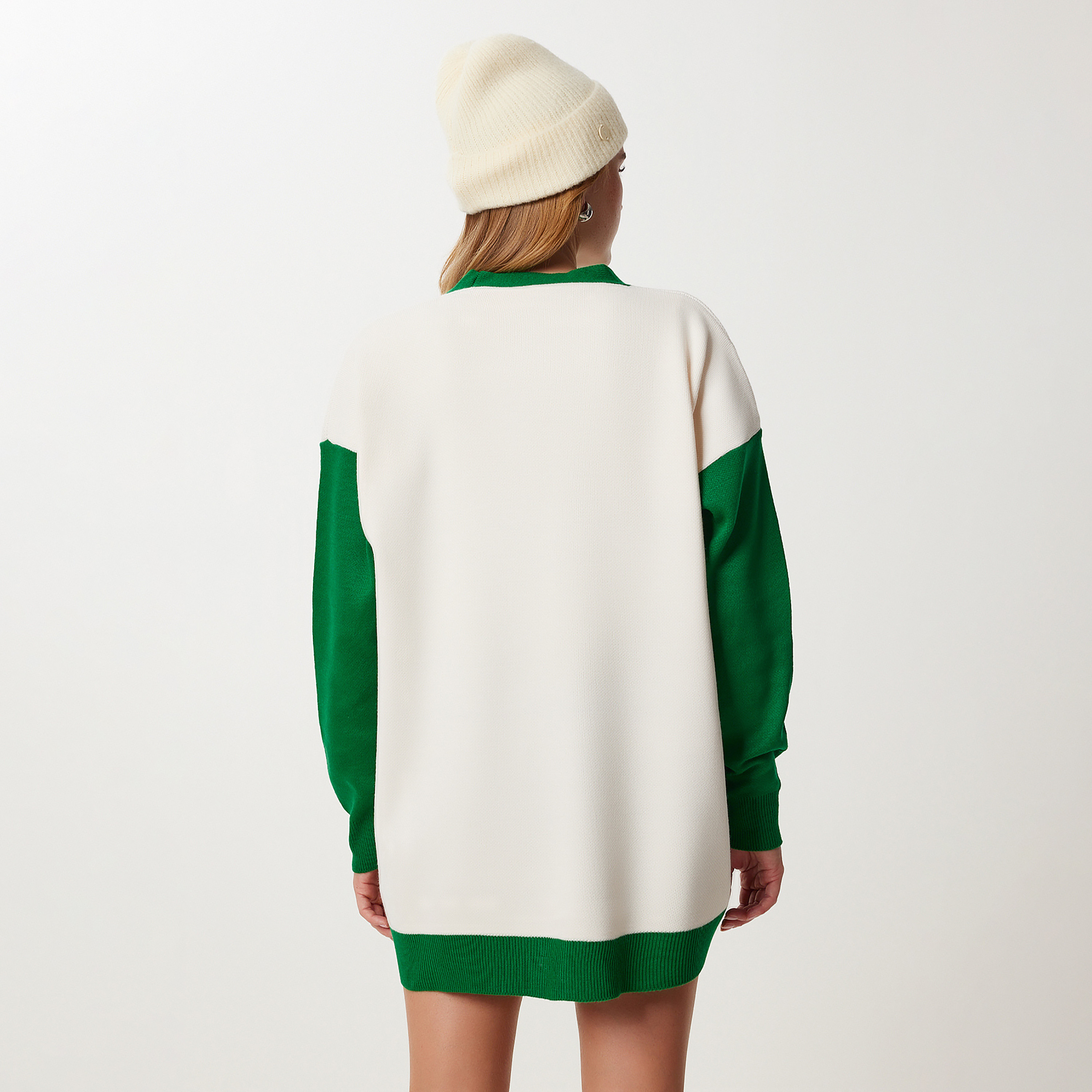 Happiness Istanbul White Colour-Blocked Dropped Contrast Sleeves Women's Cardigan-women-winterwear-cardigansandjumpers-cardigans-image-5