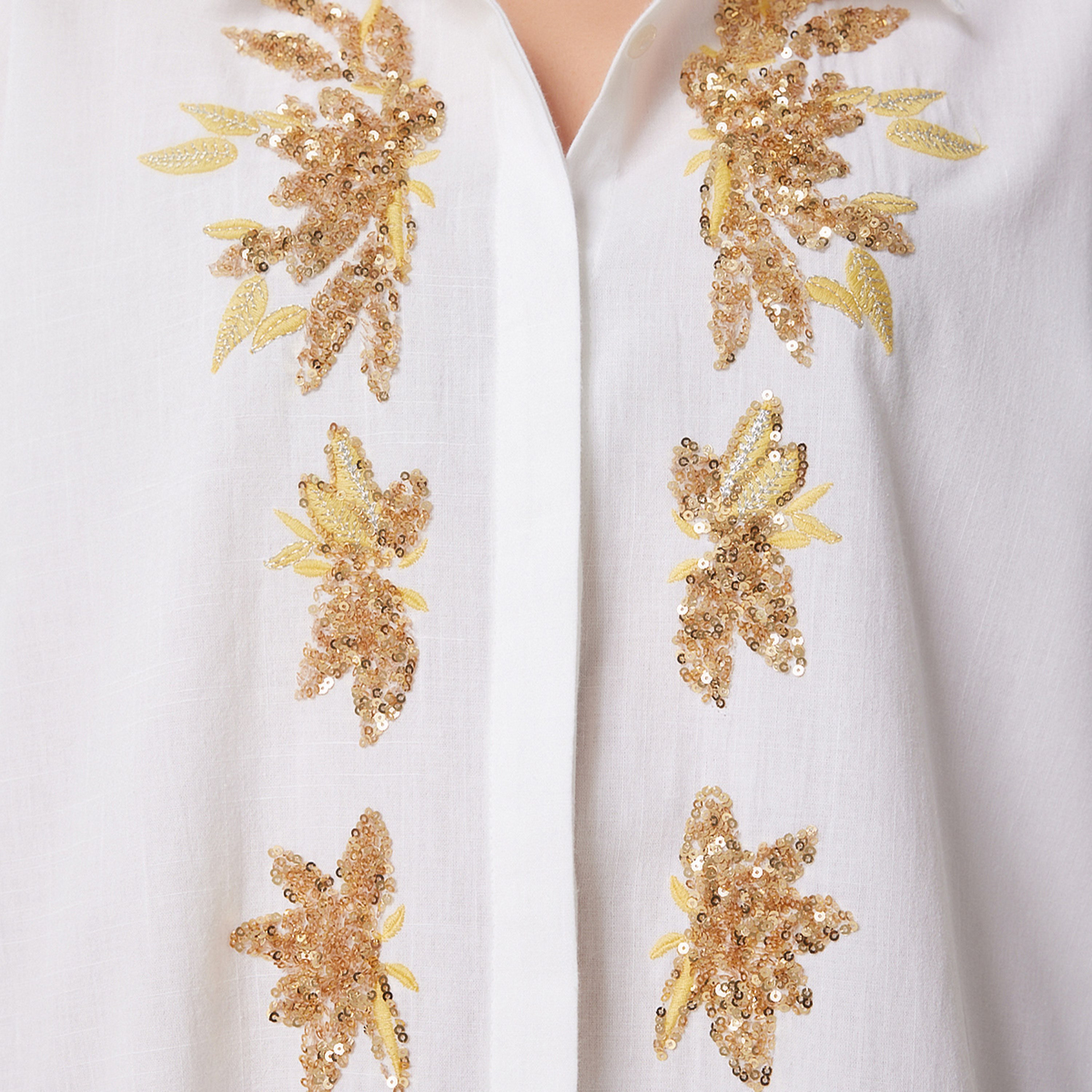 سعادة إسطنبول كتان مرصع بالترتر بياقة أكمام متدللة، قميص نسائي-women-clothing-shirtsandblouses-shirts-image-8