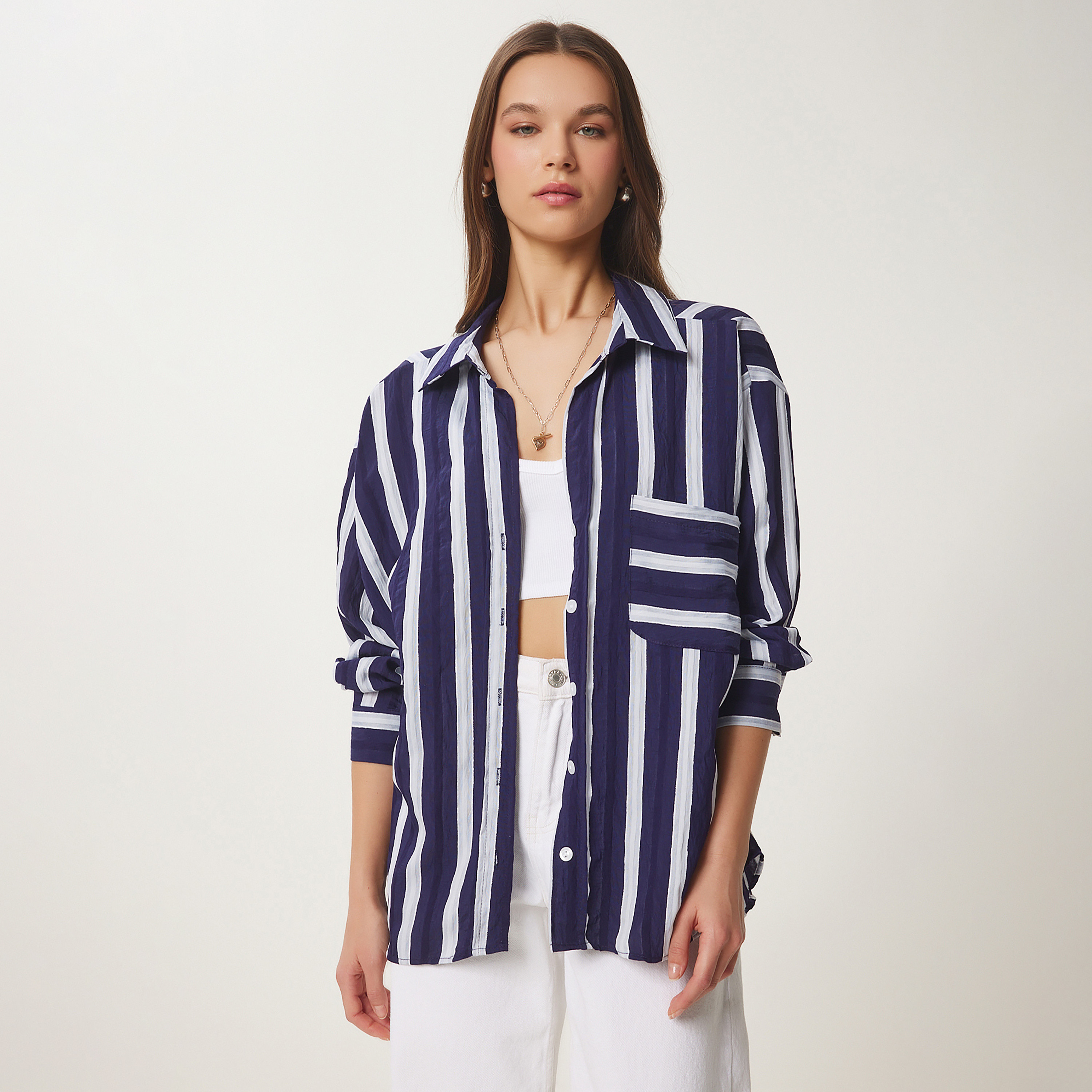 سعادة إسطنبول مخطط بأكمام متدلية قميص نسائي-women-clothing-shirtsandblouses-shirts-image-2