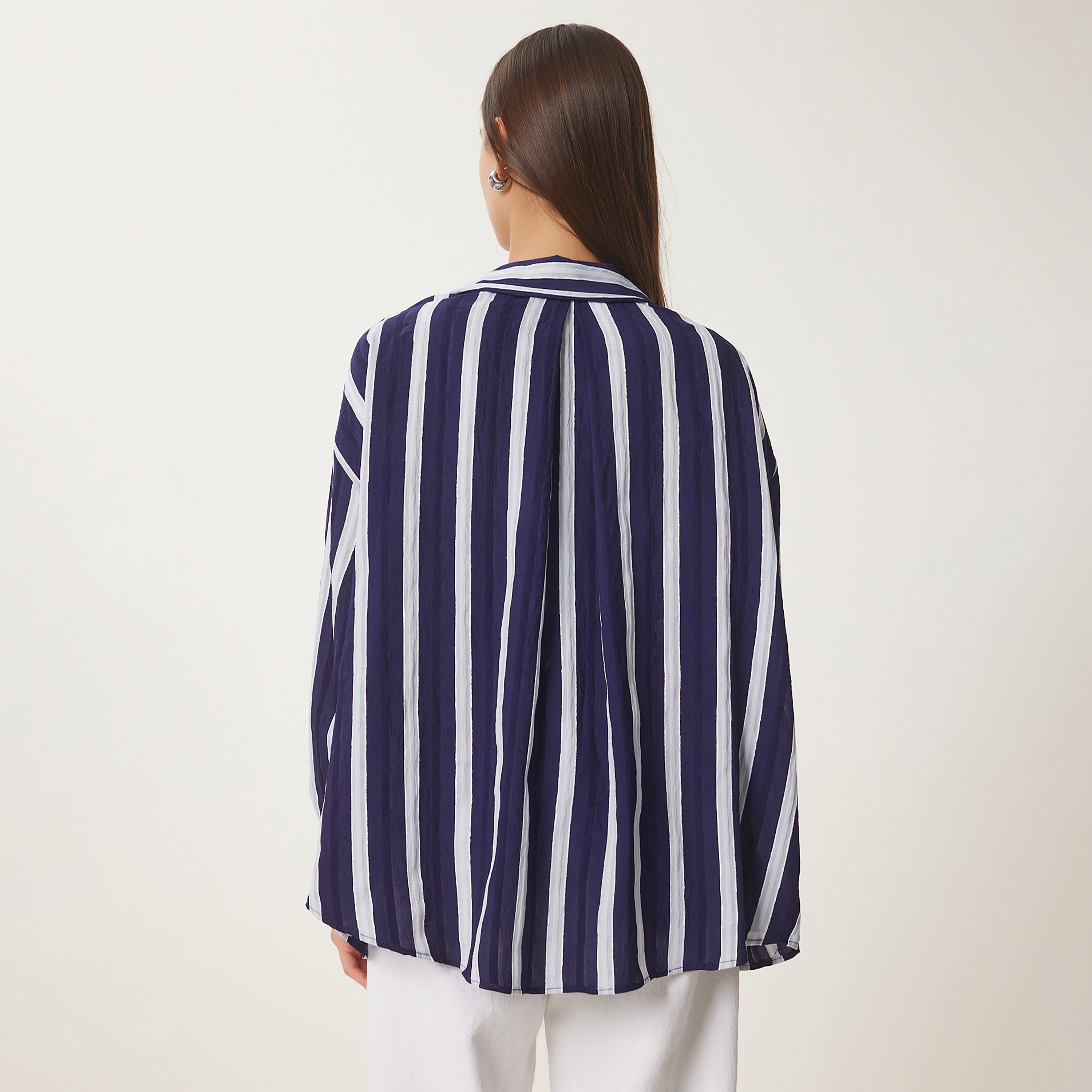 سعادة إسطنبول مخطط بأكمام متدلية قميص نسائي-women-clothing-shirtsandblouses-shirts-image-3