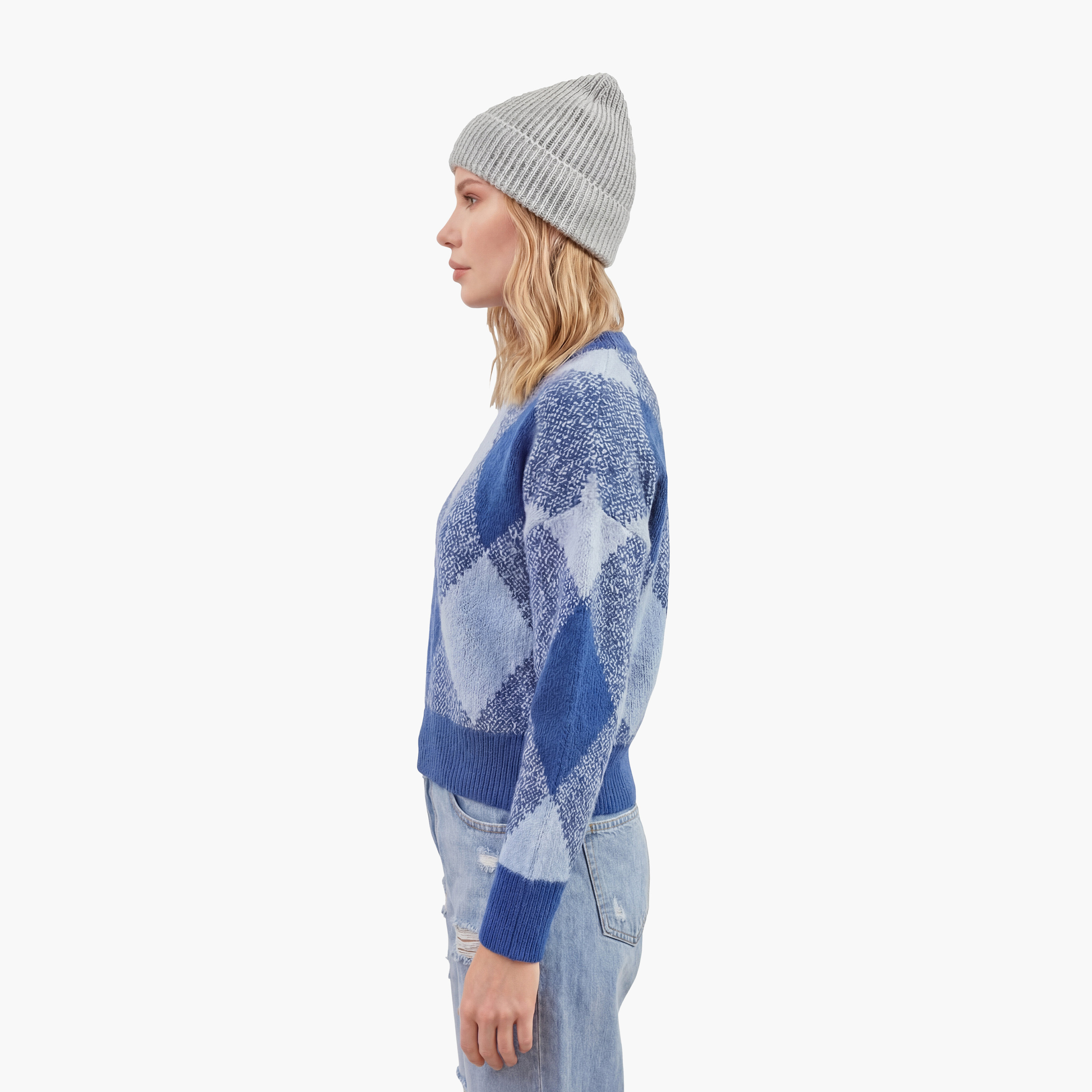كنزة نسائي بنقشة المعينات وأكمام منسدلة باللون الأزرق من بيانكو لوتشي-women-clothing-cardigansandjumpers-jumpers-image-1