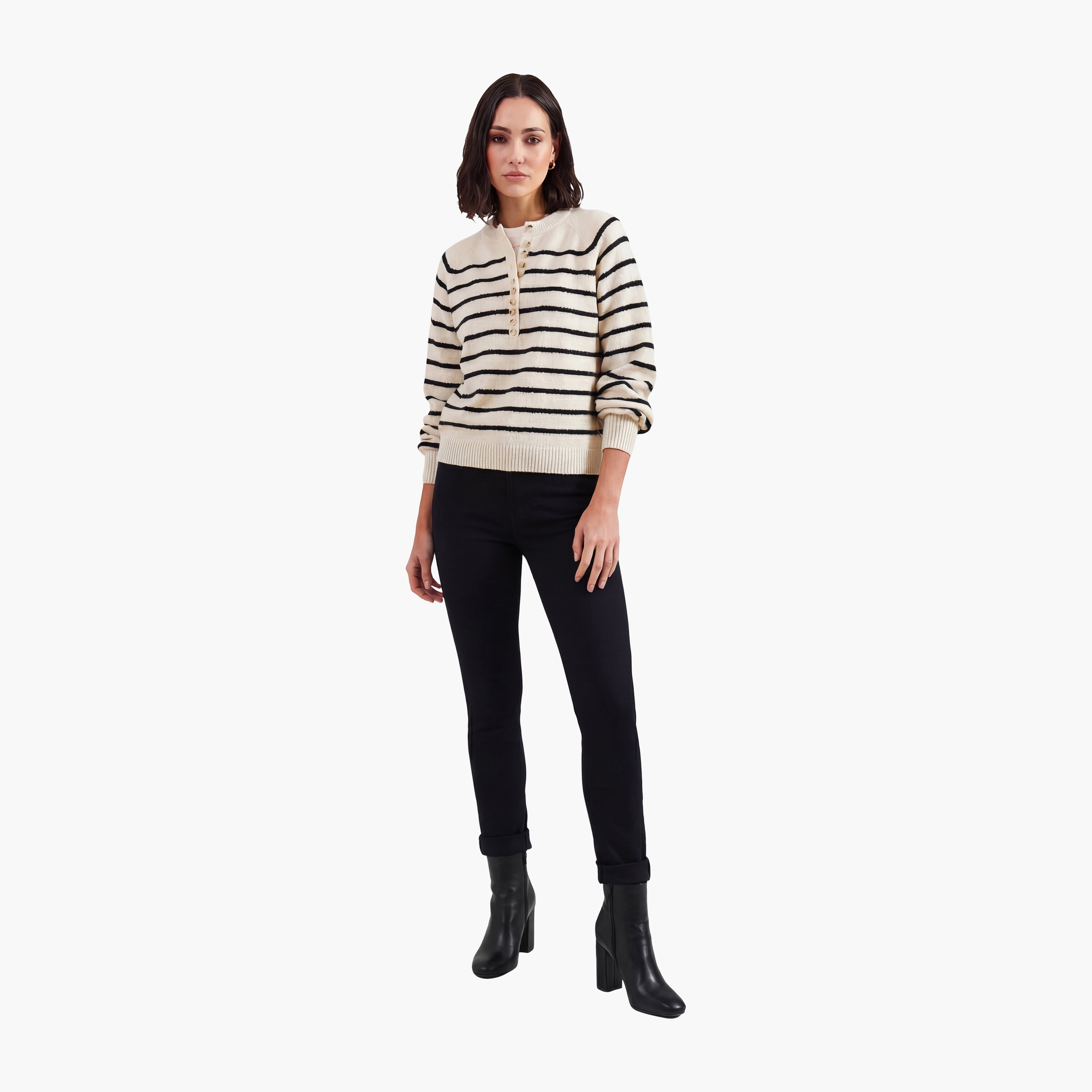 كنزة نسائي بأكمام منتفخة ومخطط باللون الكريمي من بيانكو لوتشي-women-clothing-cardigansandjumpers-jumpers-image-3