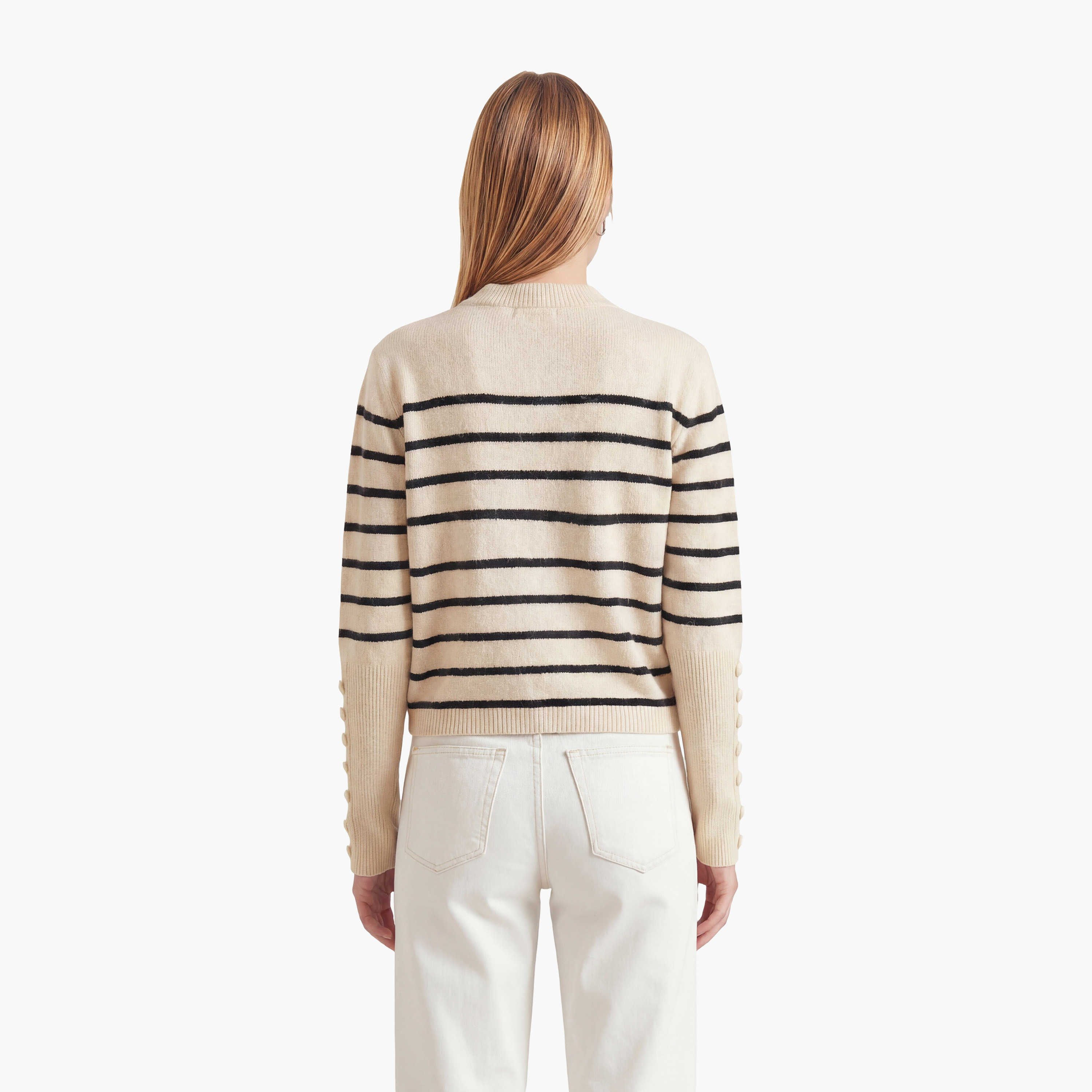 كنزة نسائي بياقة عالية مستعارة وأكمام مكشكشة ومخطط باللون الكريمي من بيانكو لوتشي-women-clothing-cardigansandjumpers-jumpers-image-2