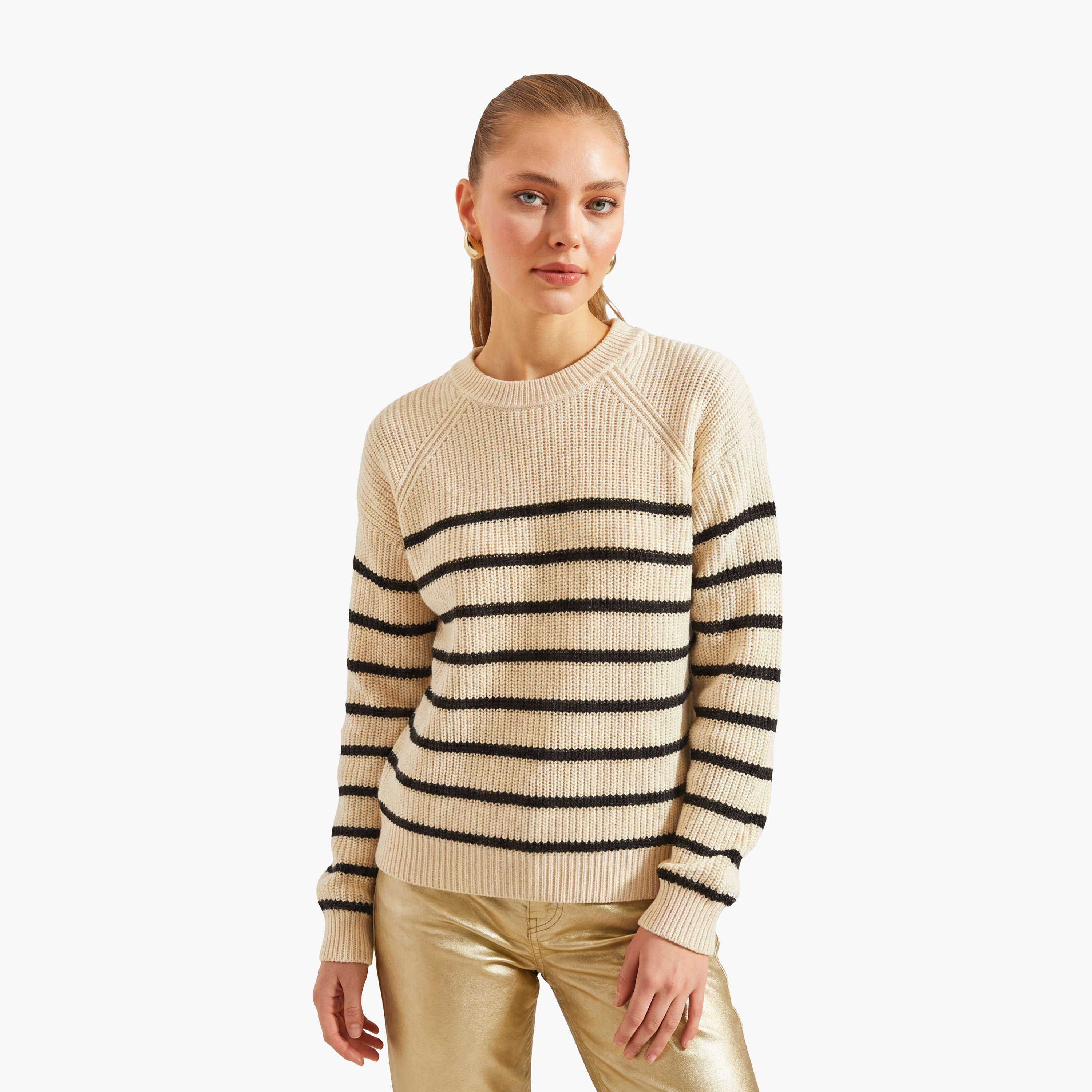 كنزة نسائي مضلع ومخطط باللون الكريمي من بيانكو لوتشي-women-clothing-cardigansandjumpers-jumpers-image-5