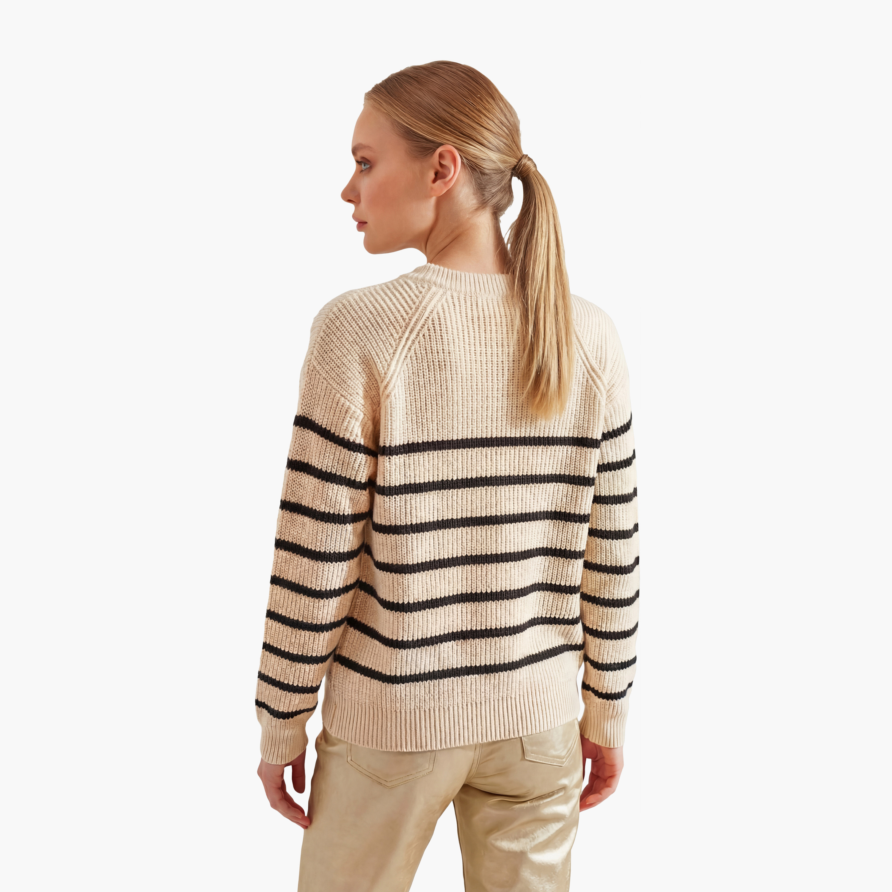 كنزة نسائي مضلع ومخطط باللون الكريمي من بيانكو لوتشي-women-clothing-cardigansandjumpers-jumpers-image-2